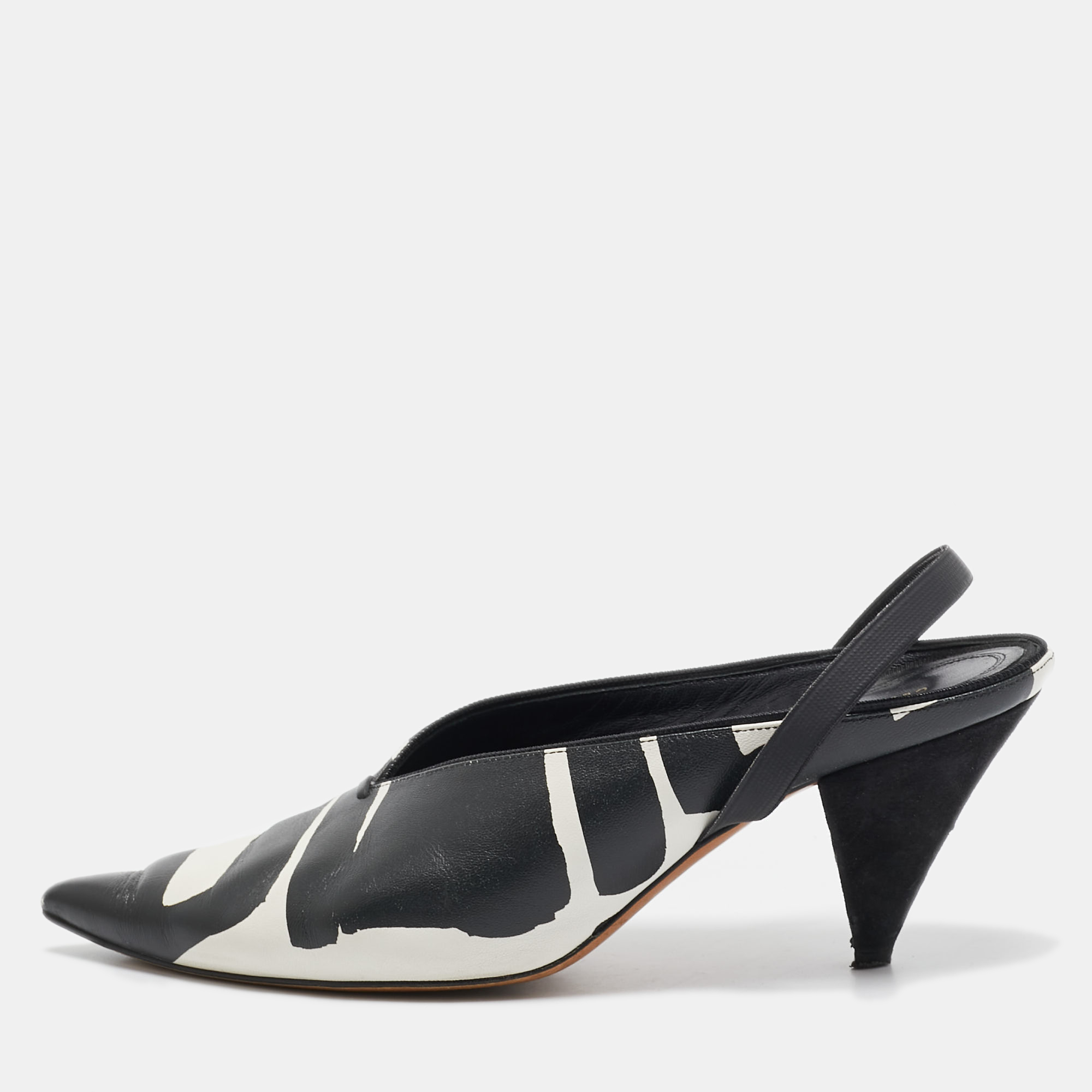 

Celine Black/White Leather Pointed Toe Slingback Pumps Size