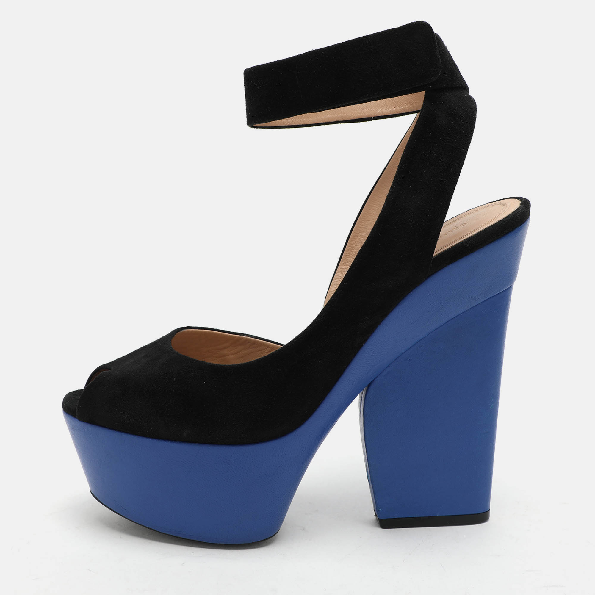 

Celine Black Suede Platform Ankle Strap Sandals Size