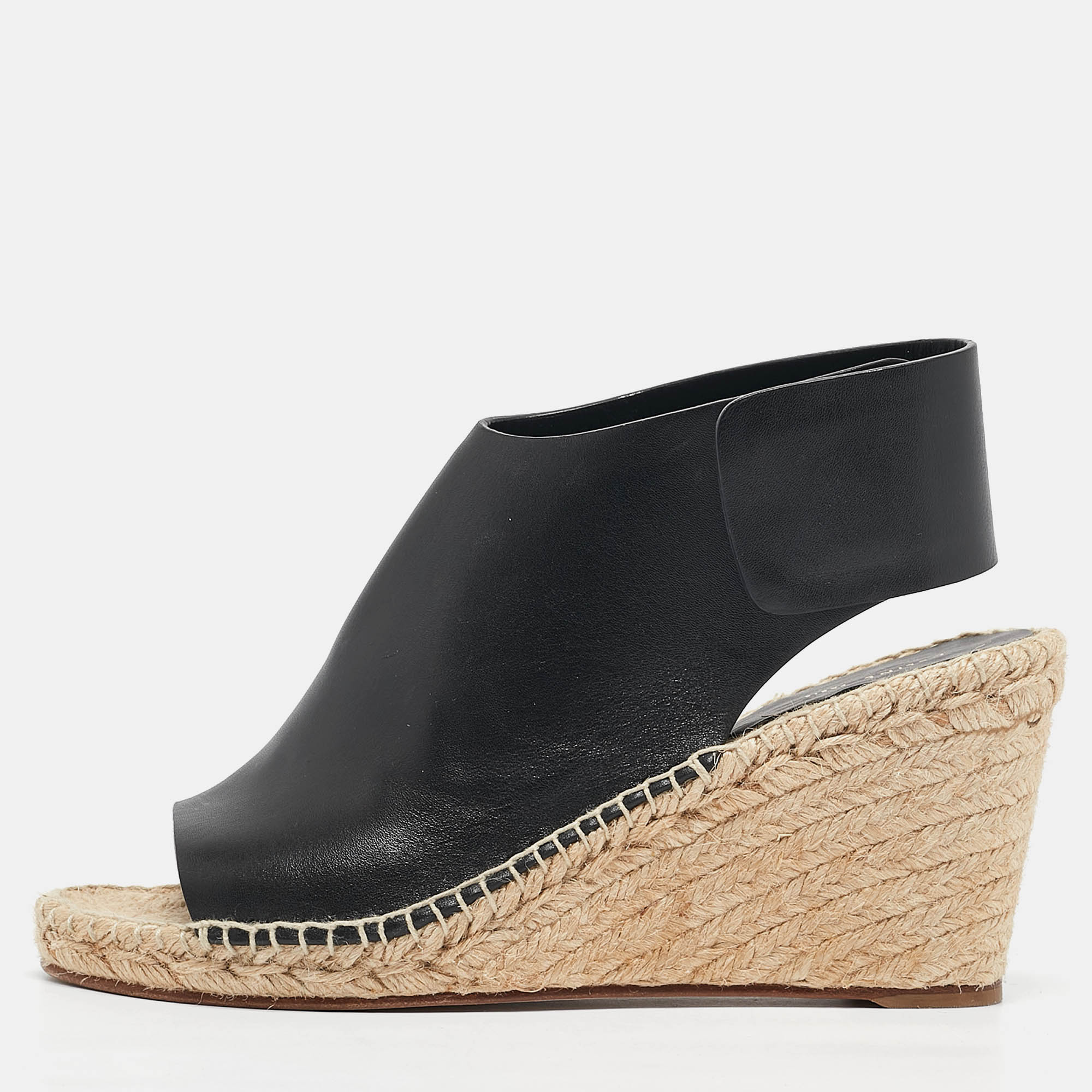 

Celine Black Leather Espadrille Wedge Sandals Size