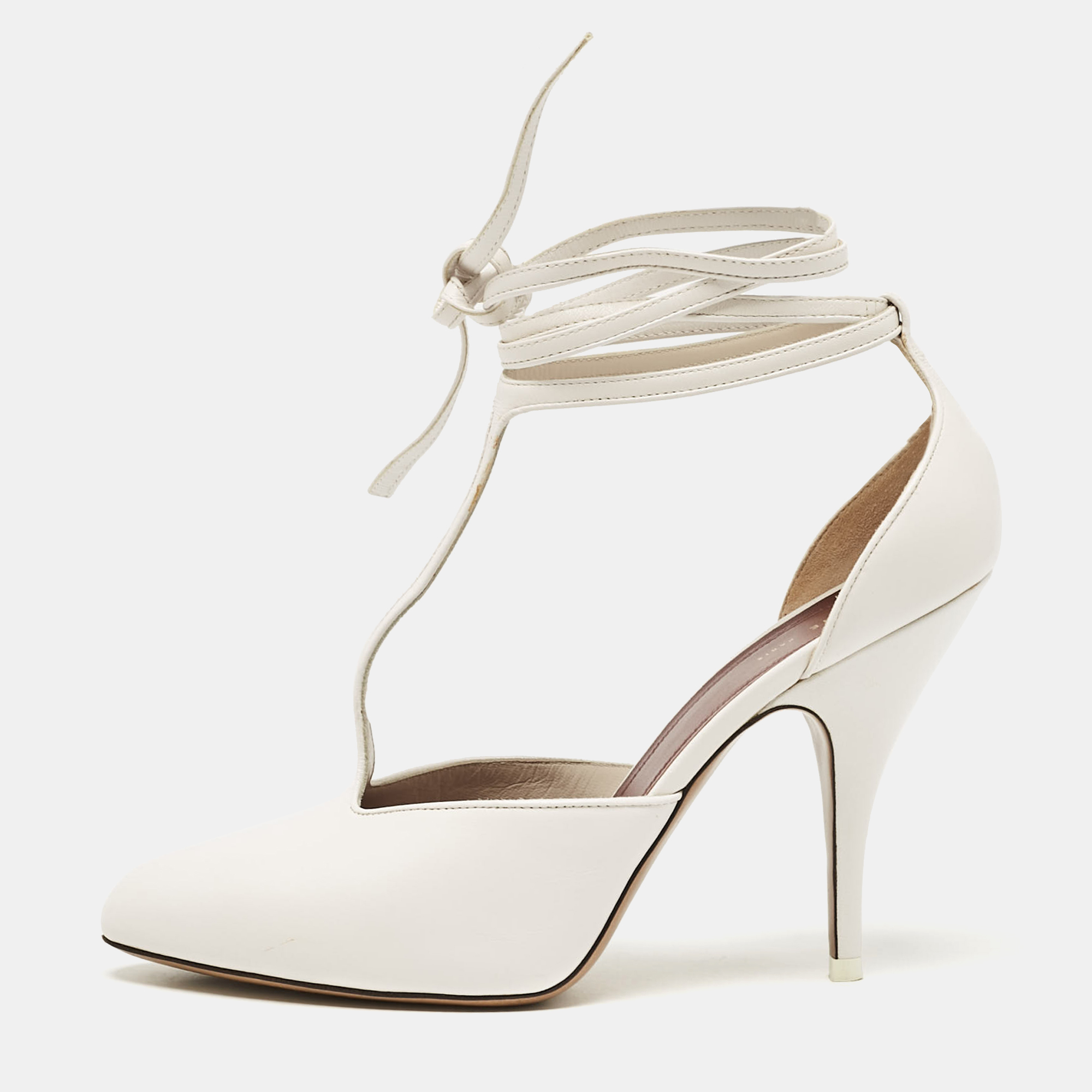 

Celine White Leather Night Out Ankle Tie Pumps Size