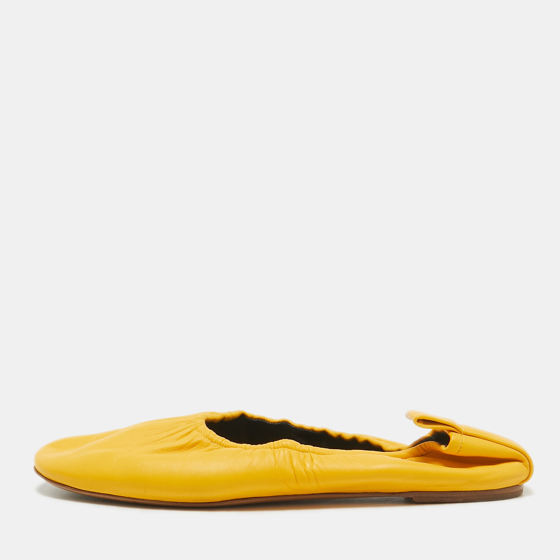 Pre-owned Celine Yellow Leather Scrunch Ballet Flats Size 38