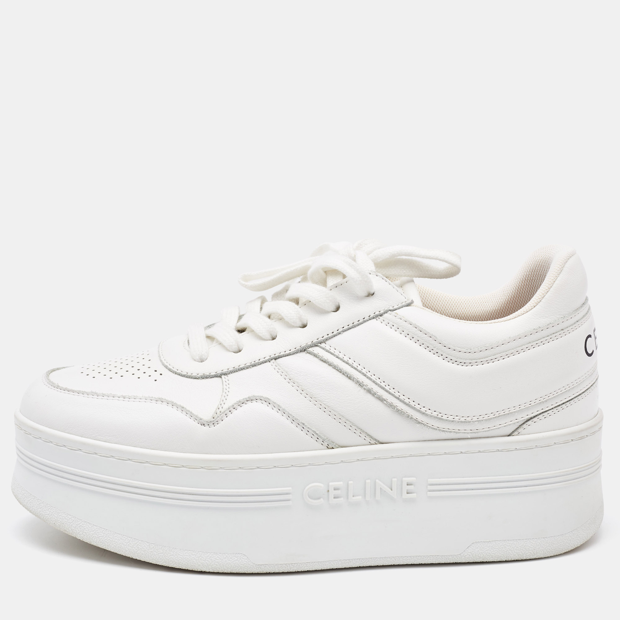 

Celine White Leather Platform Lace Up Sneakers Size