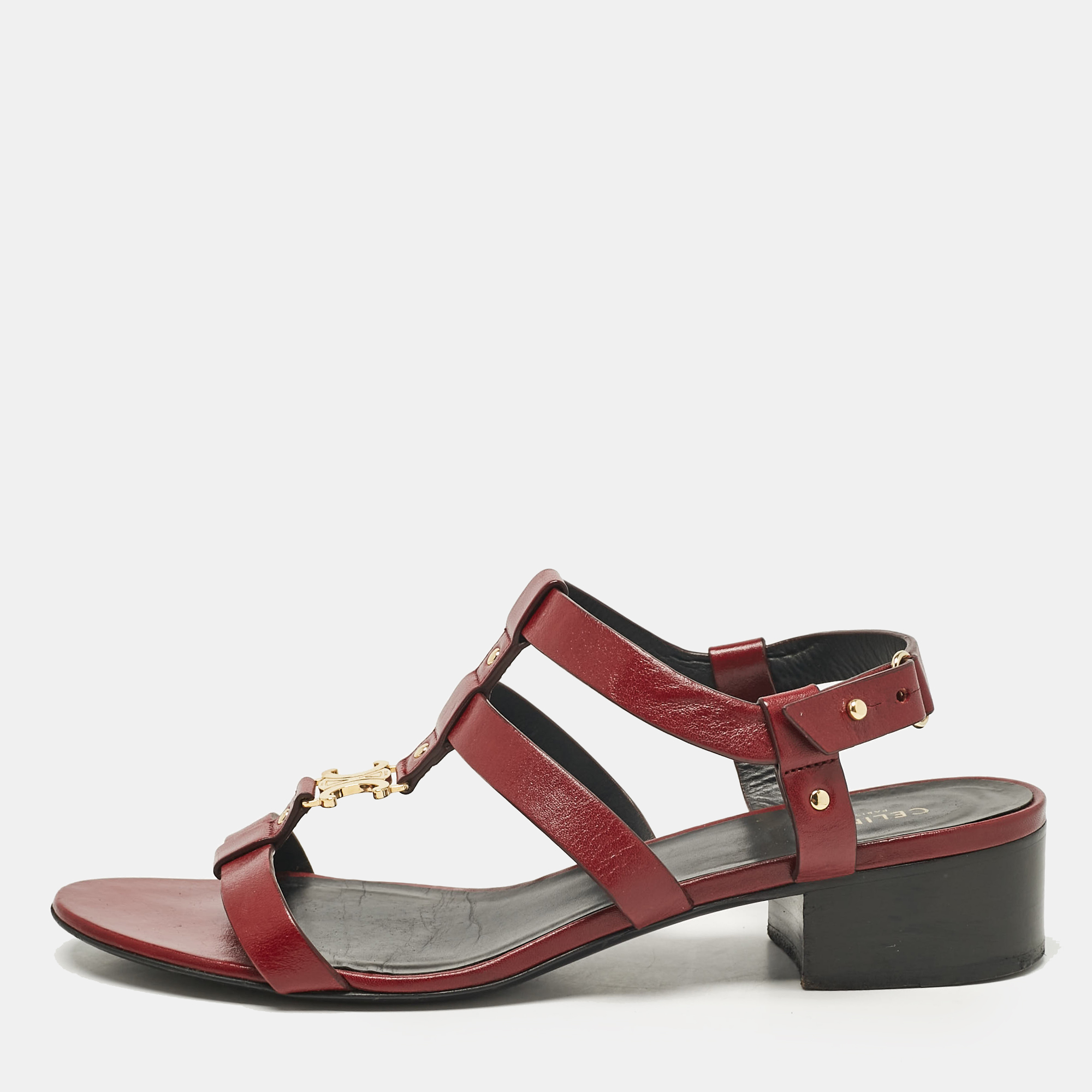 

Celine Burgundy Leather Triomphe Ankle Strap Sandals Size