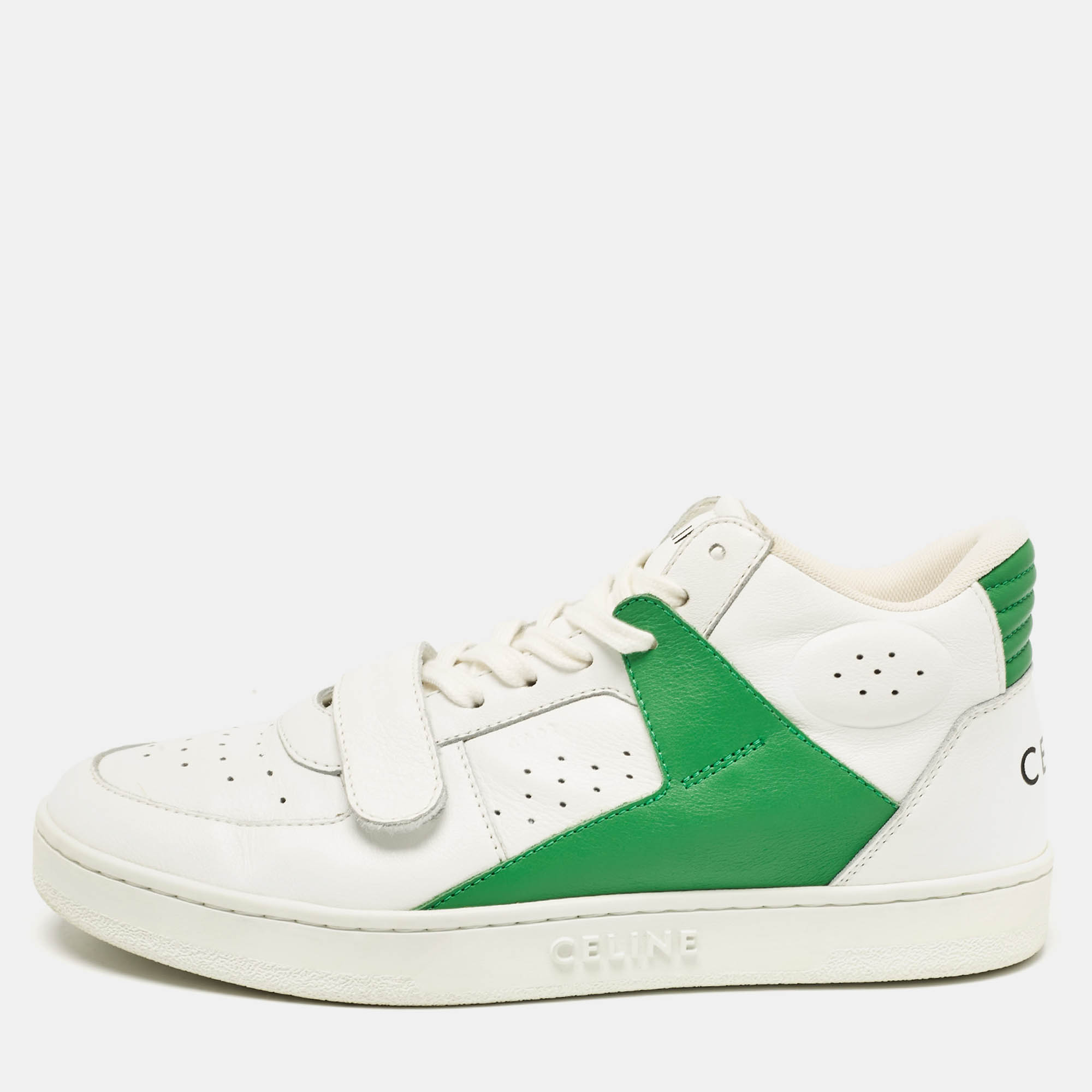 

Celine White/Green Leather CT-02 Lace Up Sneakers Size