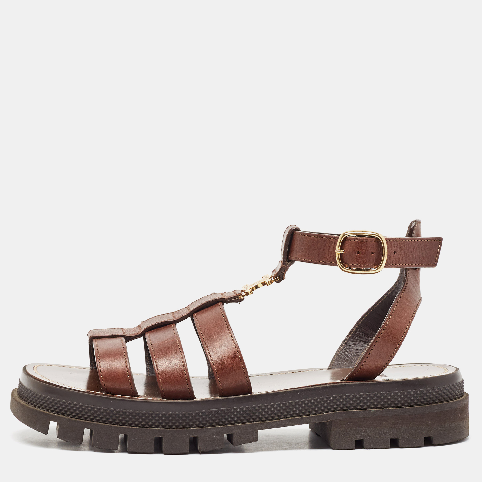 

Celine Brown Leather Triomphe Flat Sandals Size