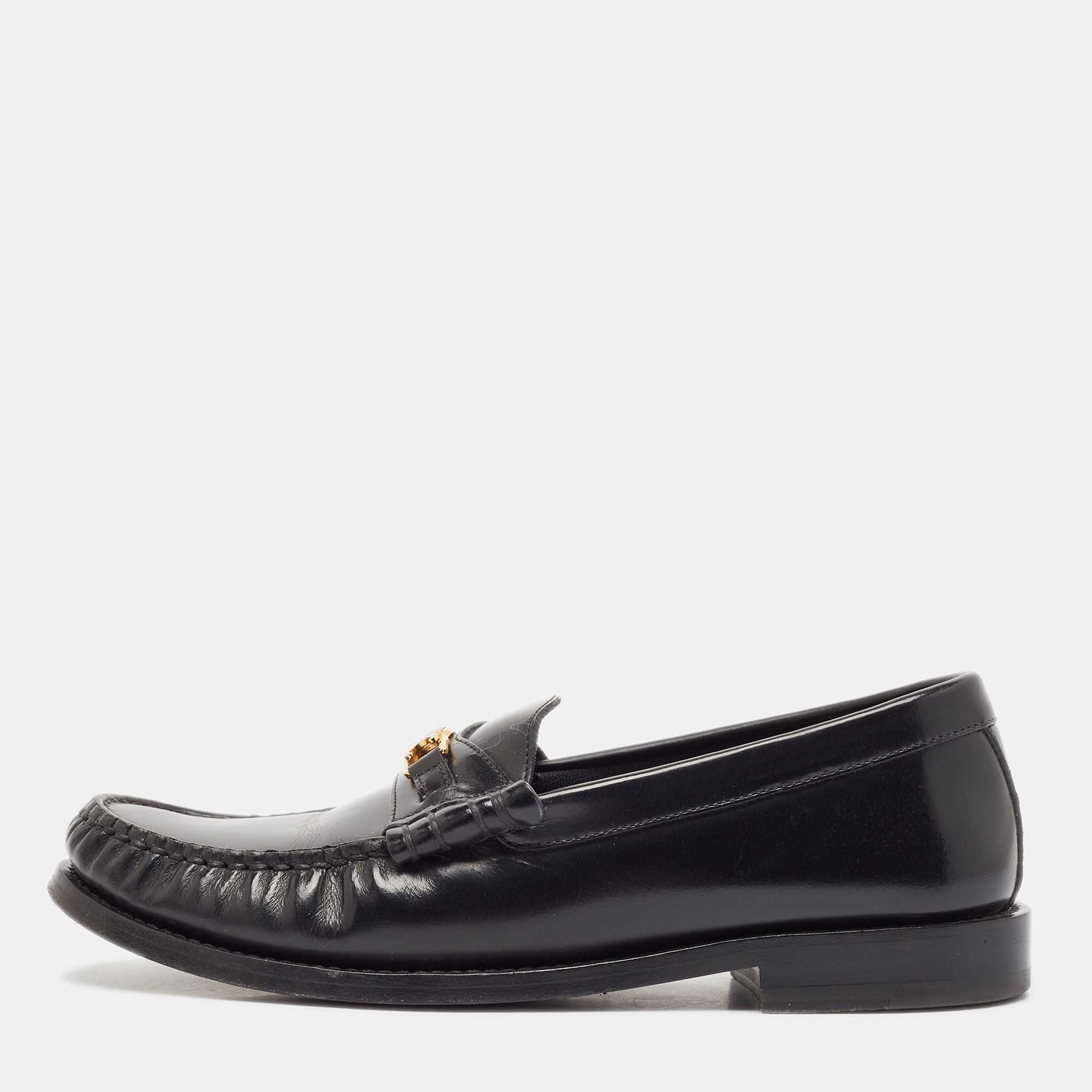 

Celine Black Leather Luco Triomphe Chain Loafers Size