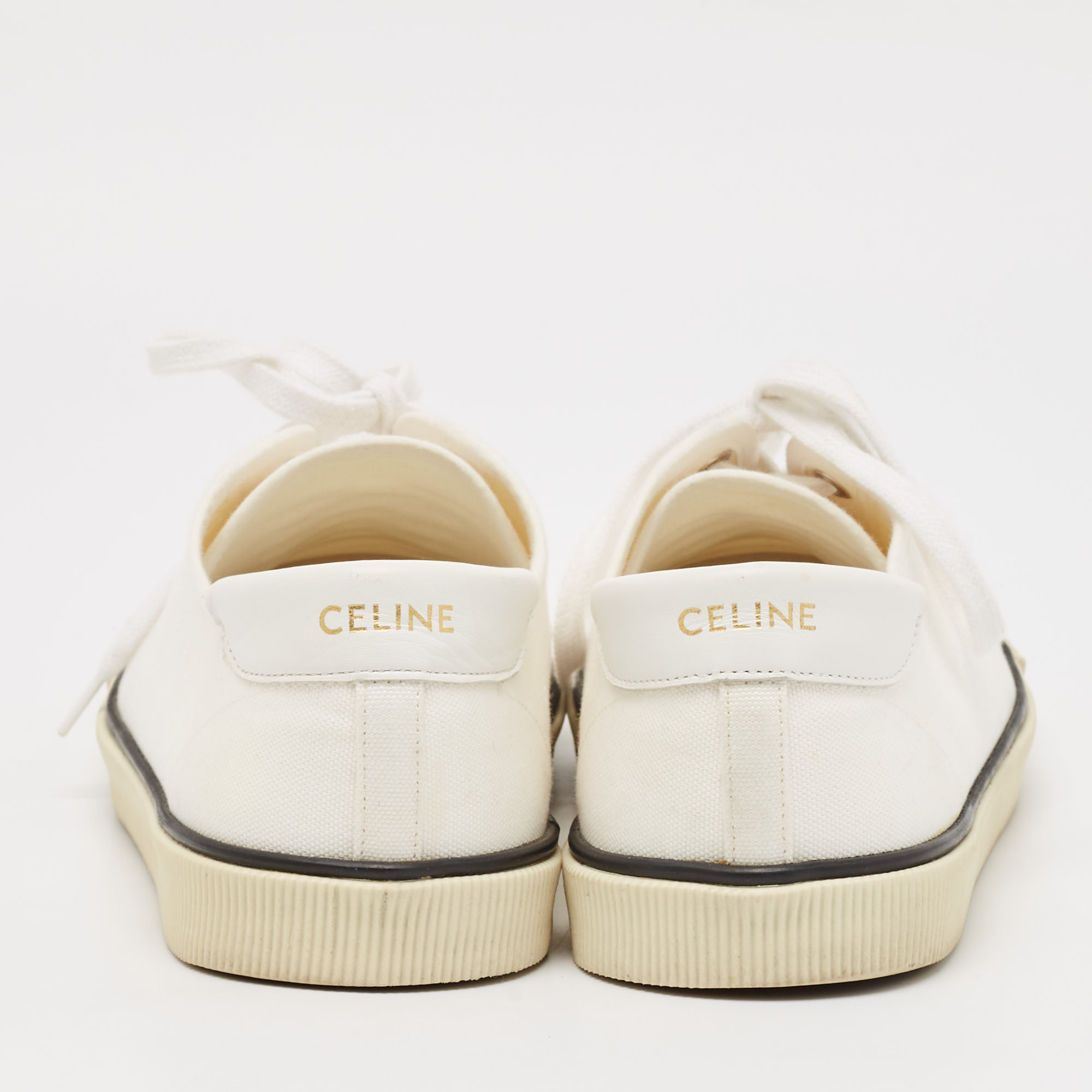Celine White Canvas and Rubber Blank Lace Up Sneakers Size 39 
