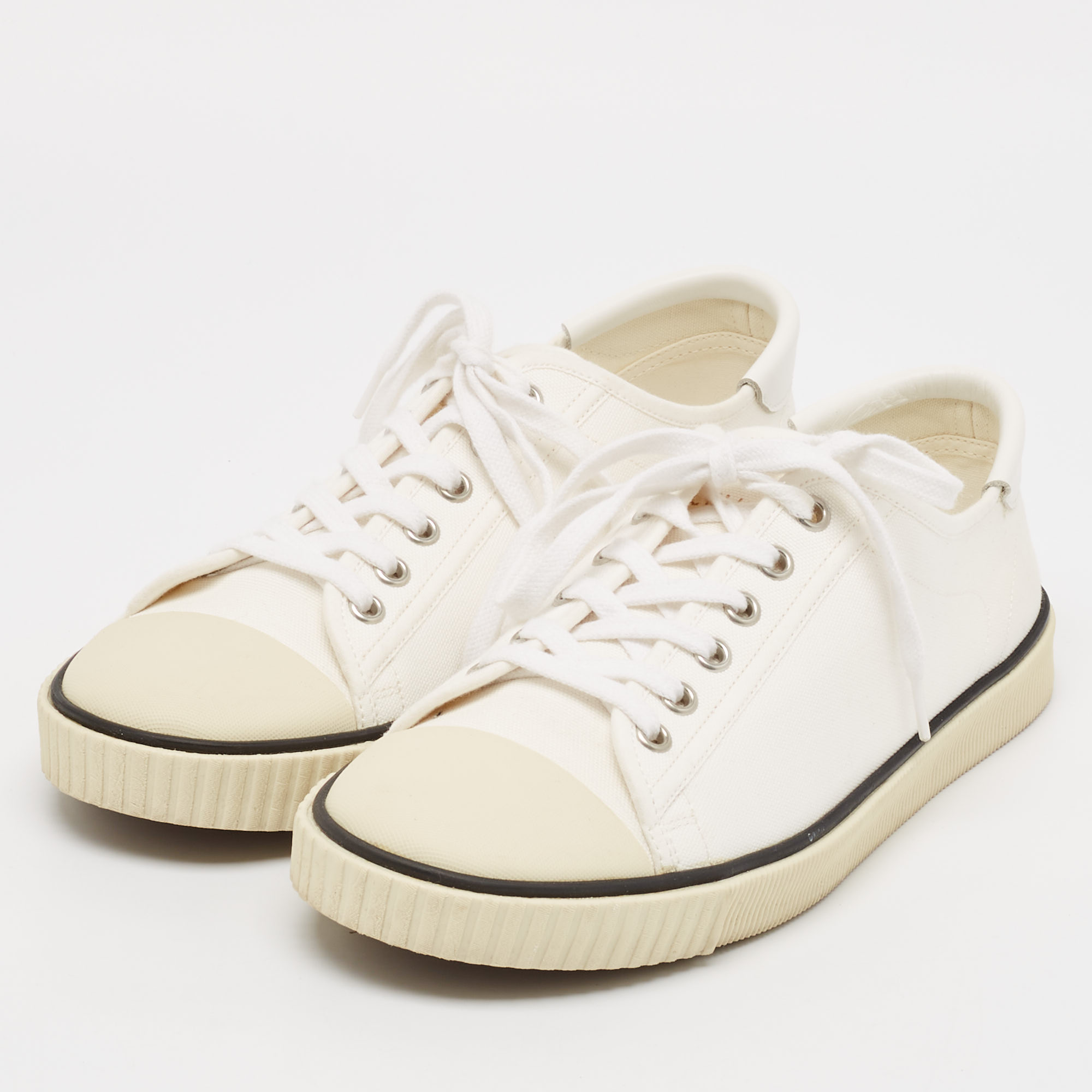 Celine White Canvas and Rubber Blank Lace Up Sneakers Size 39 