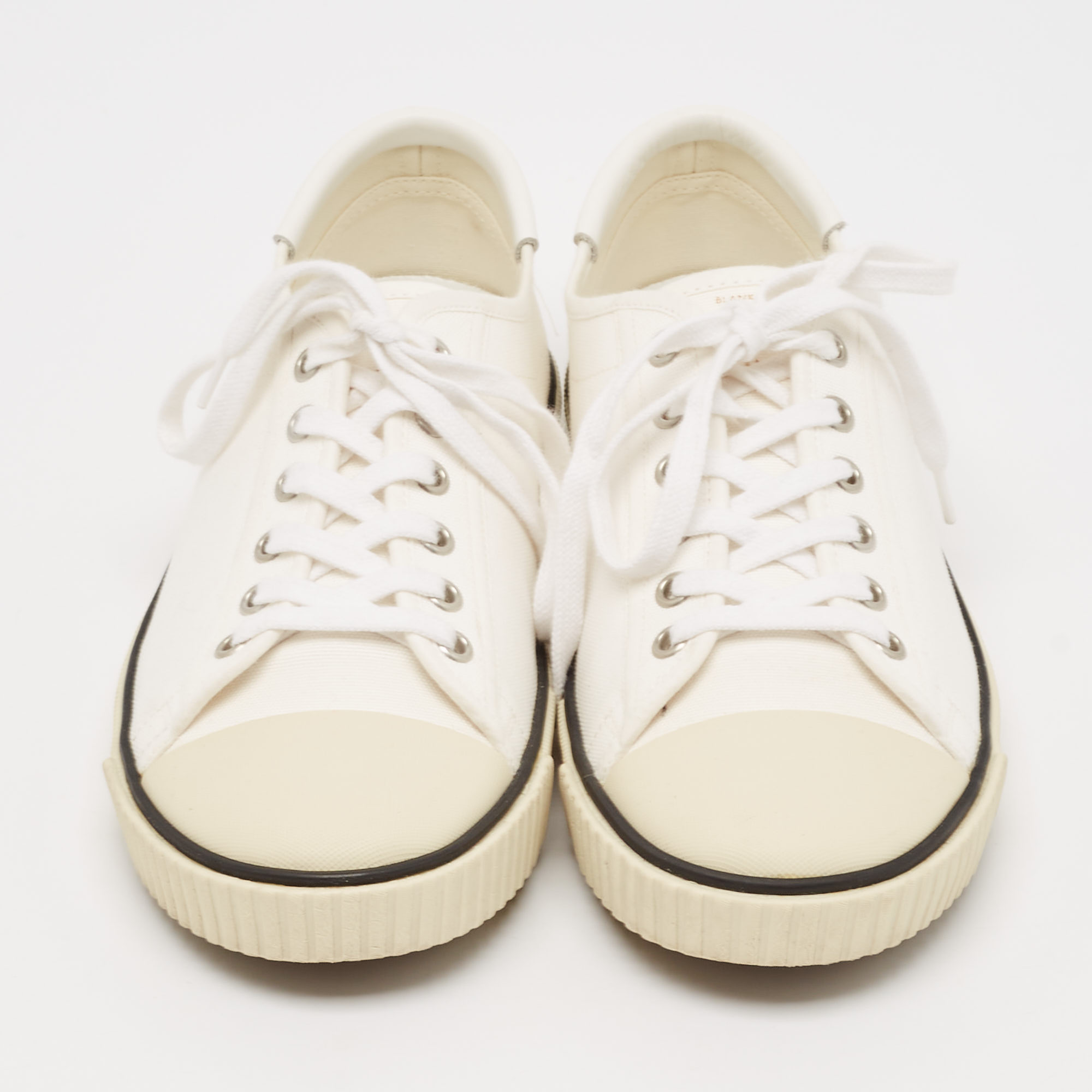 Celine White Canvas and Rubber Blank Lace Up Sneakers Size 39 