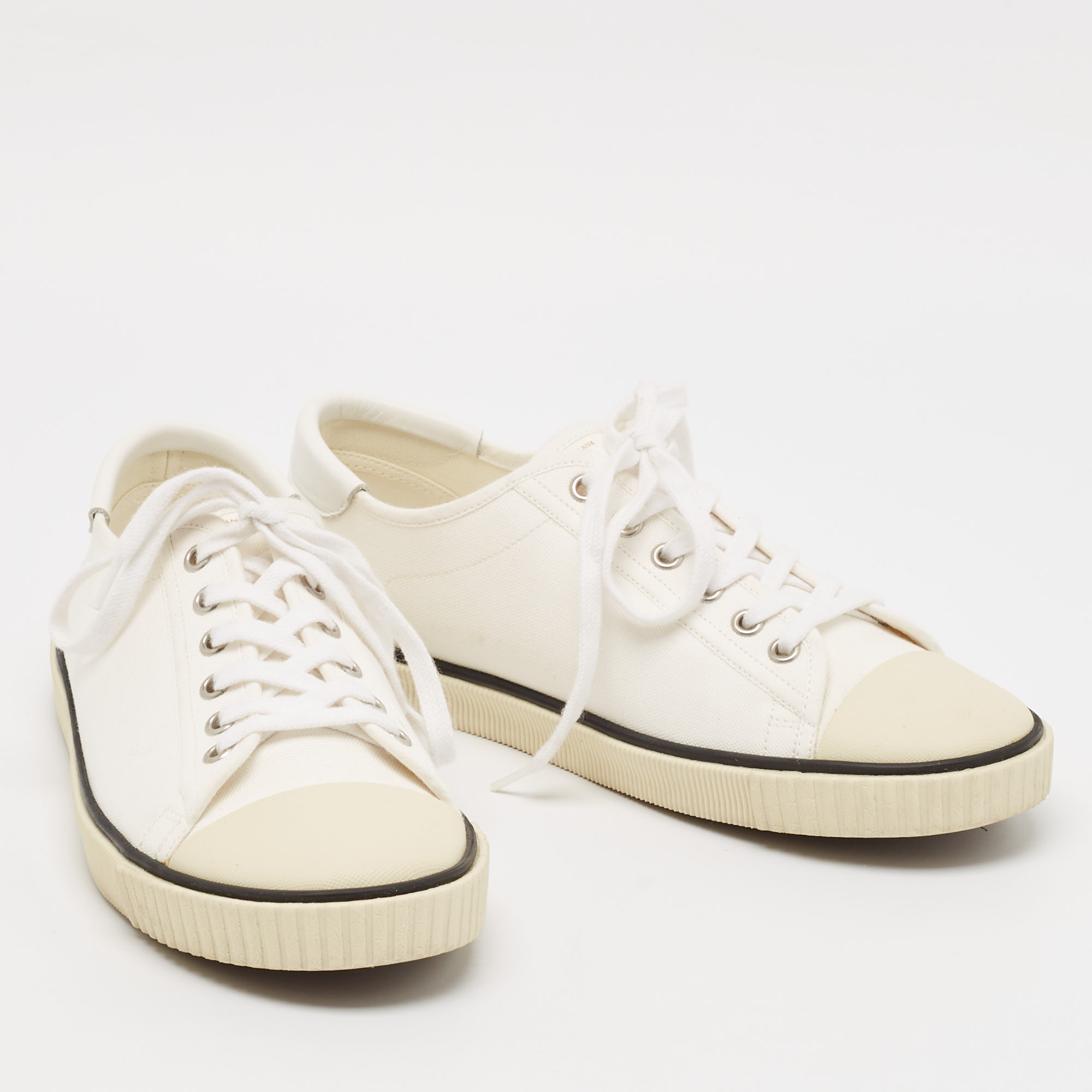Celine White Canvas and Rubber Blank Lace Up Sneakers Size 39 