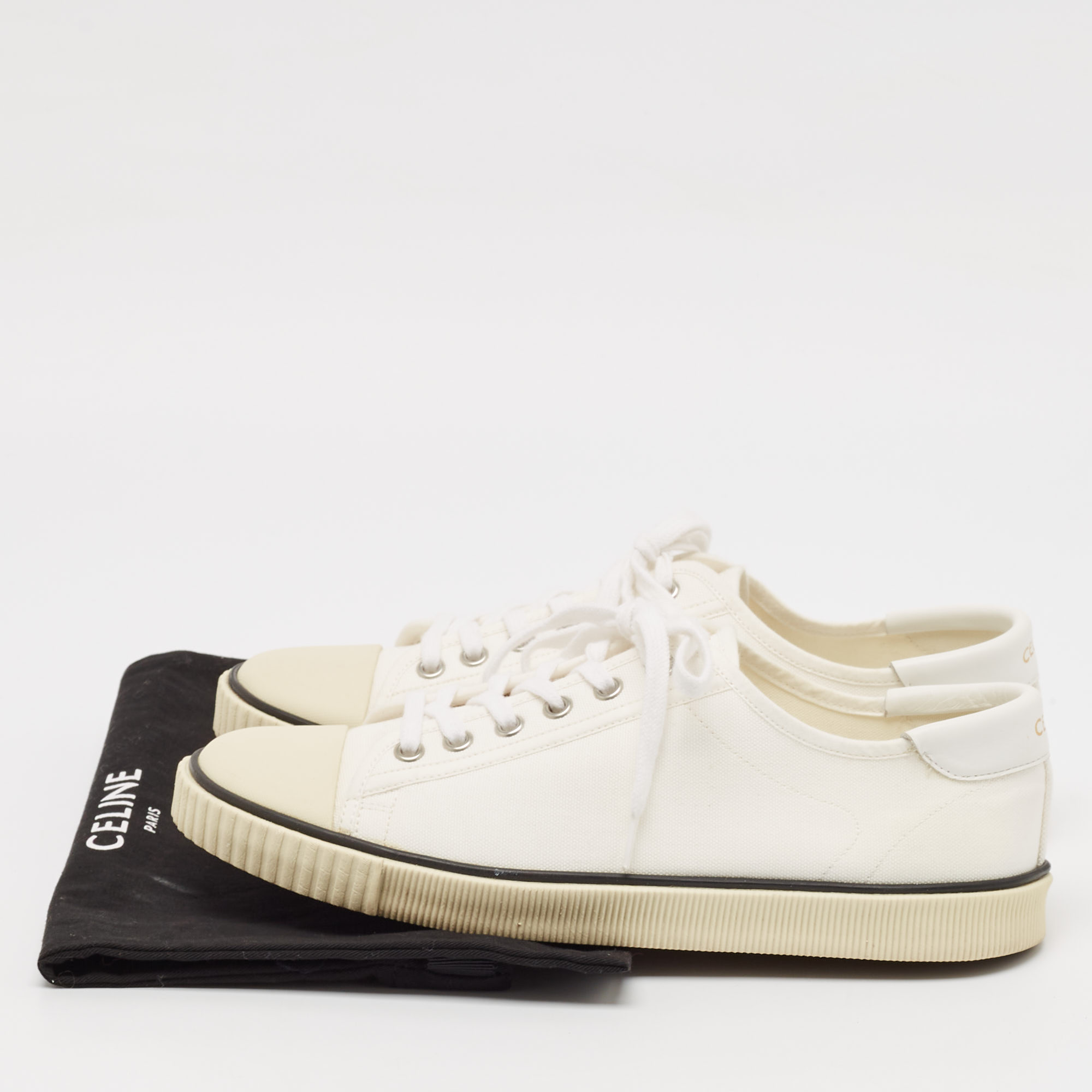 Celine White Canvas and Rubber Blank Lace Up Sneakers Size 39 