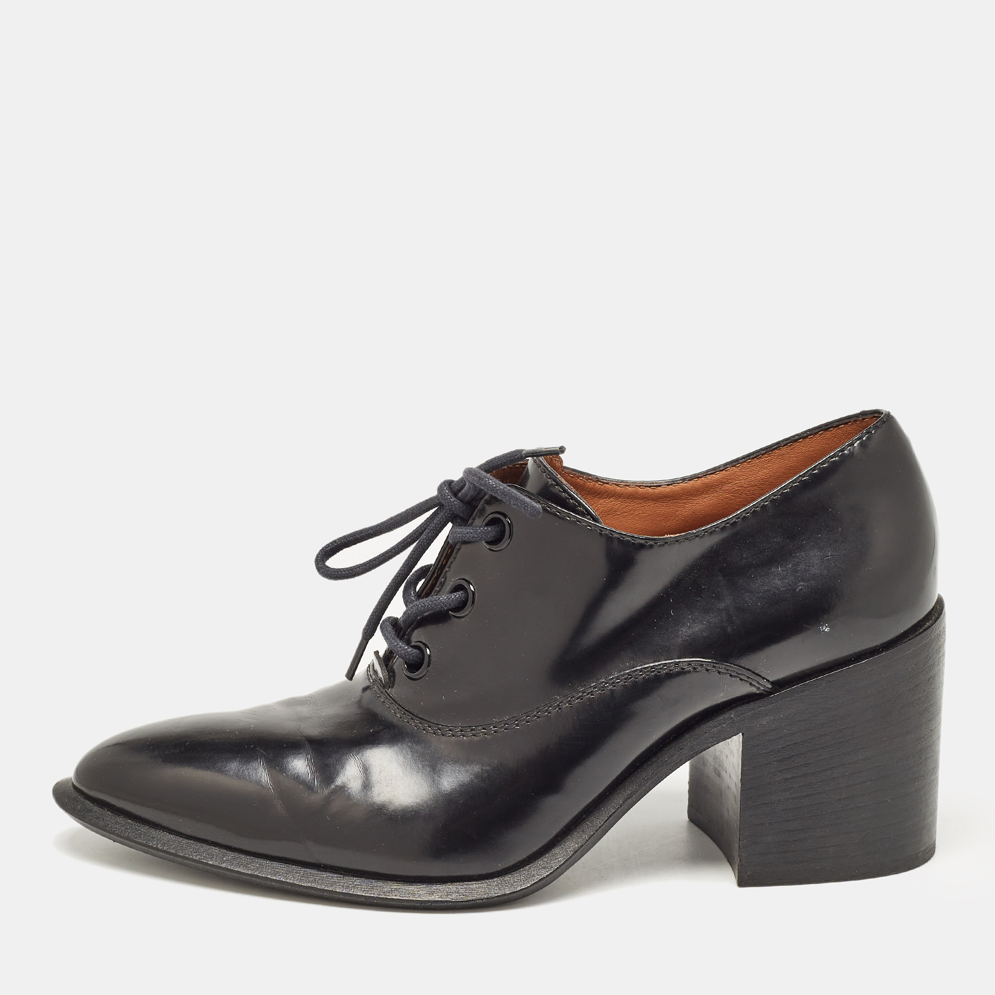 

Celine Black Leather Lace Up Heeled Oxfords Size