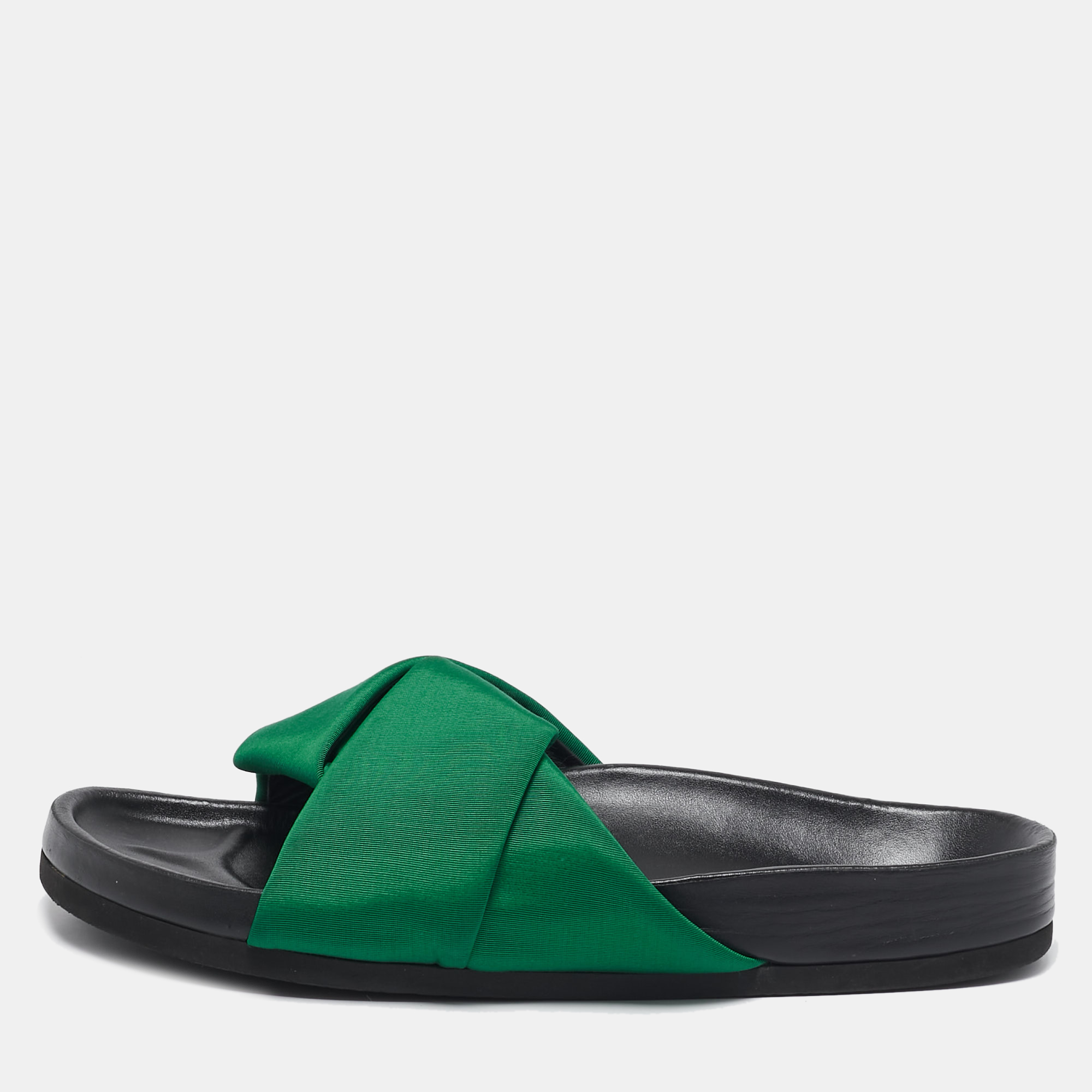 

Celine Green Canvas Crisscross Flat Slide Size