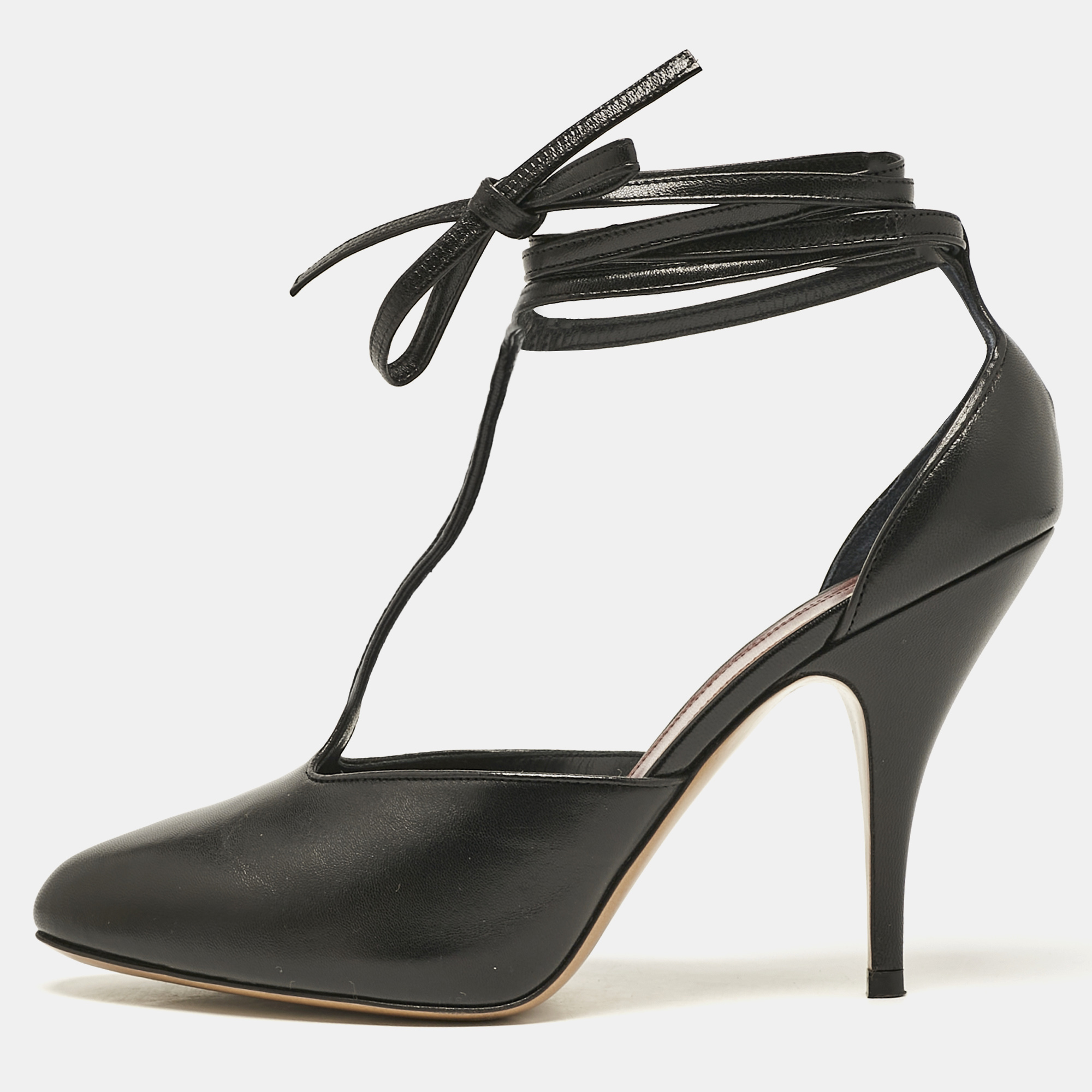 

Celine Black Leather Ankle Wrap Pumps Size