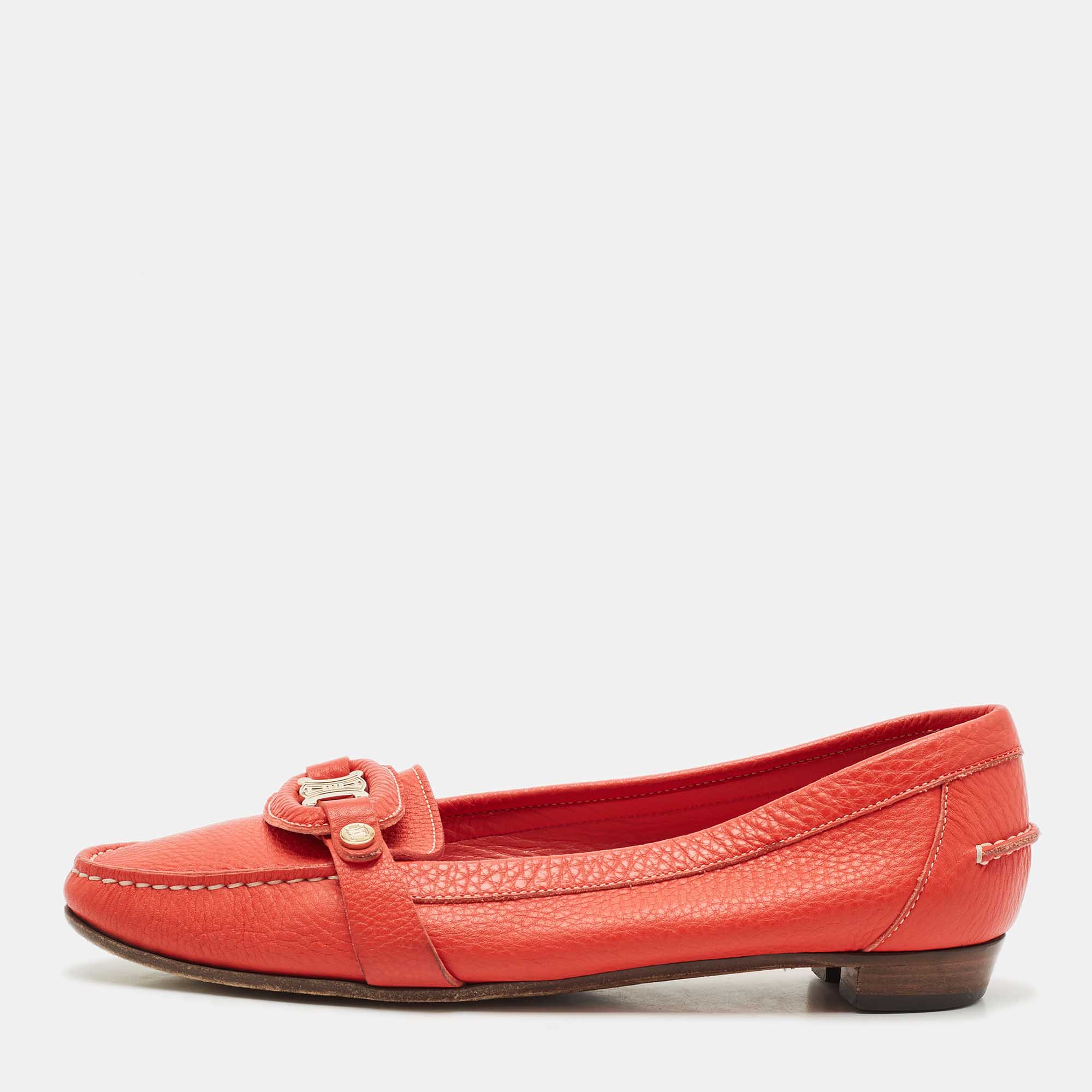 

Celine Orange Leather Logo Loafer Ballet Flats Size