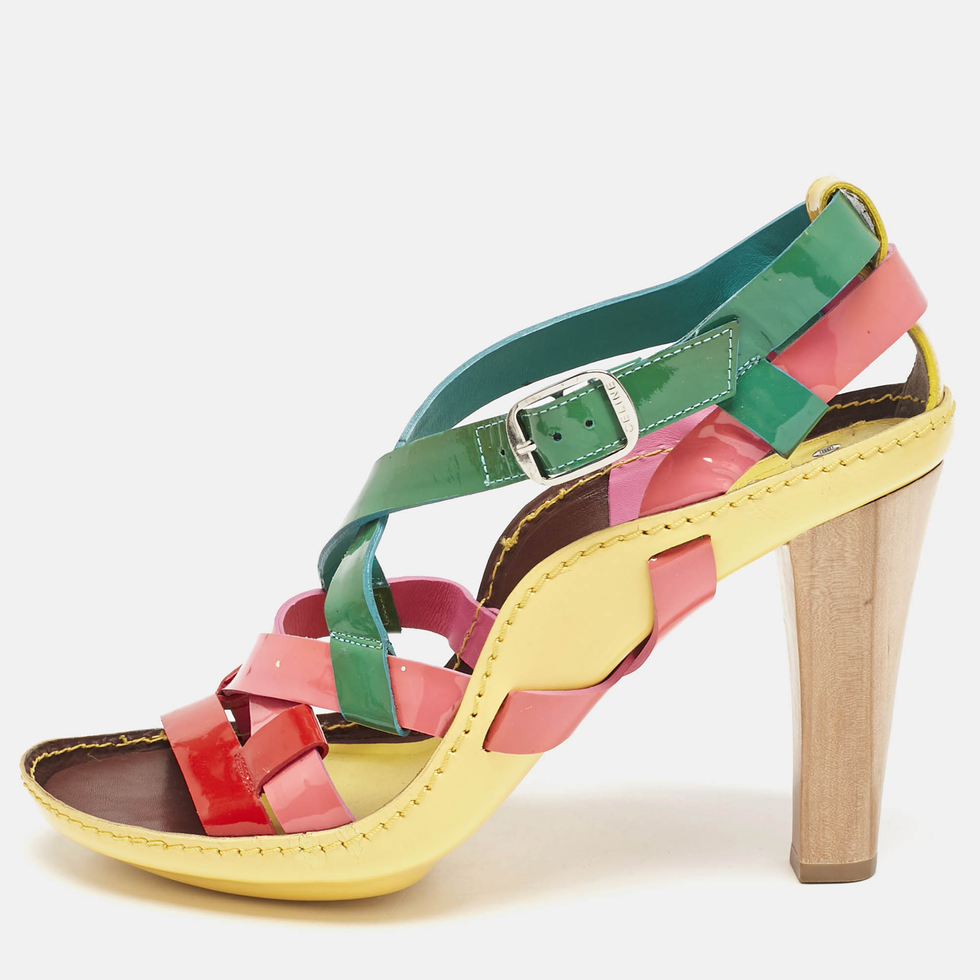 

Celine Multicolor Patent And Leather Strappy Slingback Sandals Size