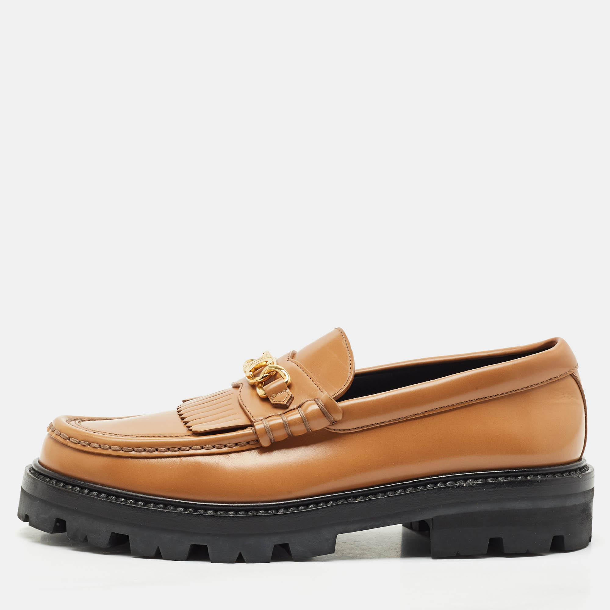 

Celine Tan Leather Triomphe frame Margaret Slip On Loafers Size