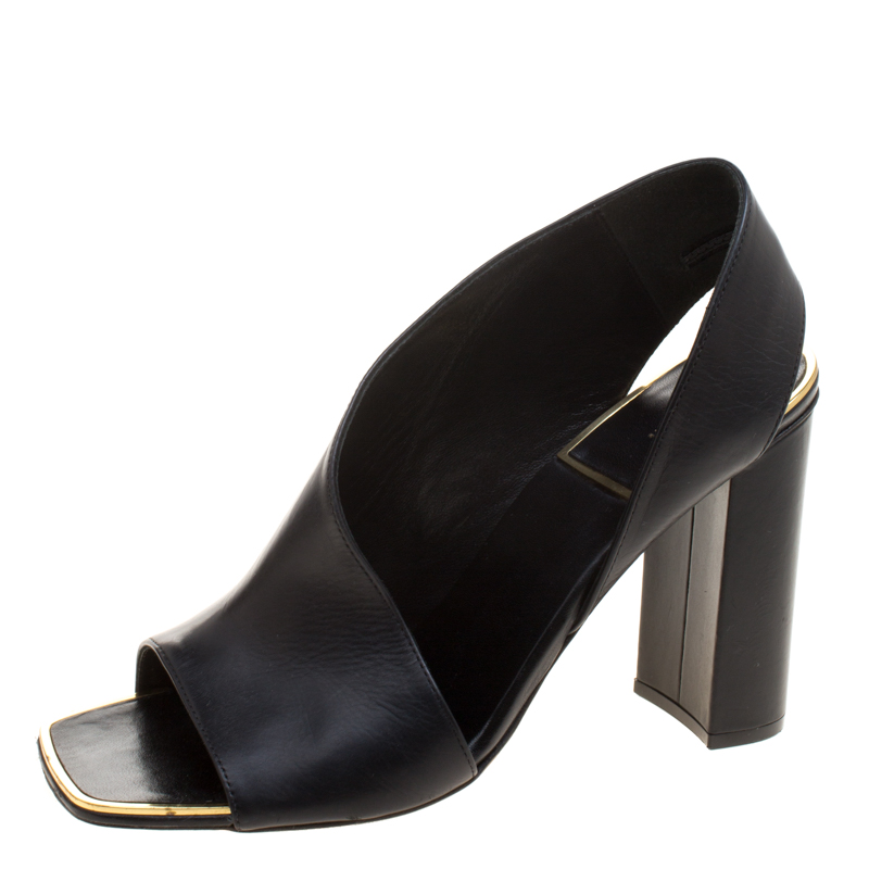 Celine Black Leather Open Toe Asymmetrical Sandals Size 38