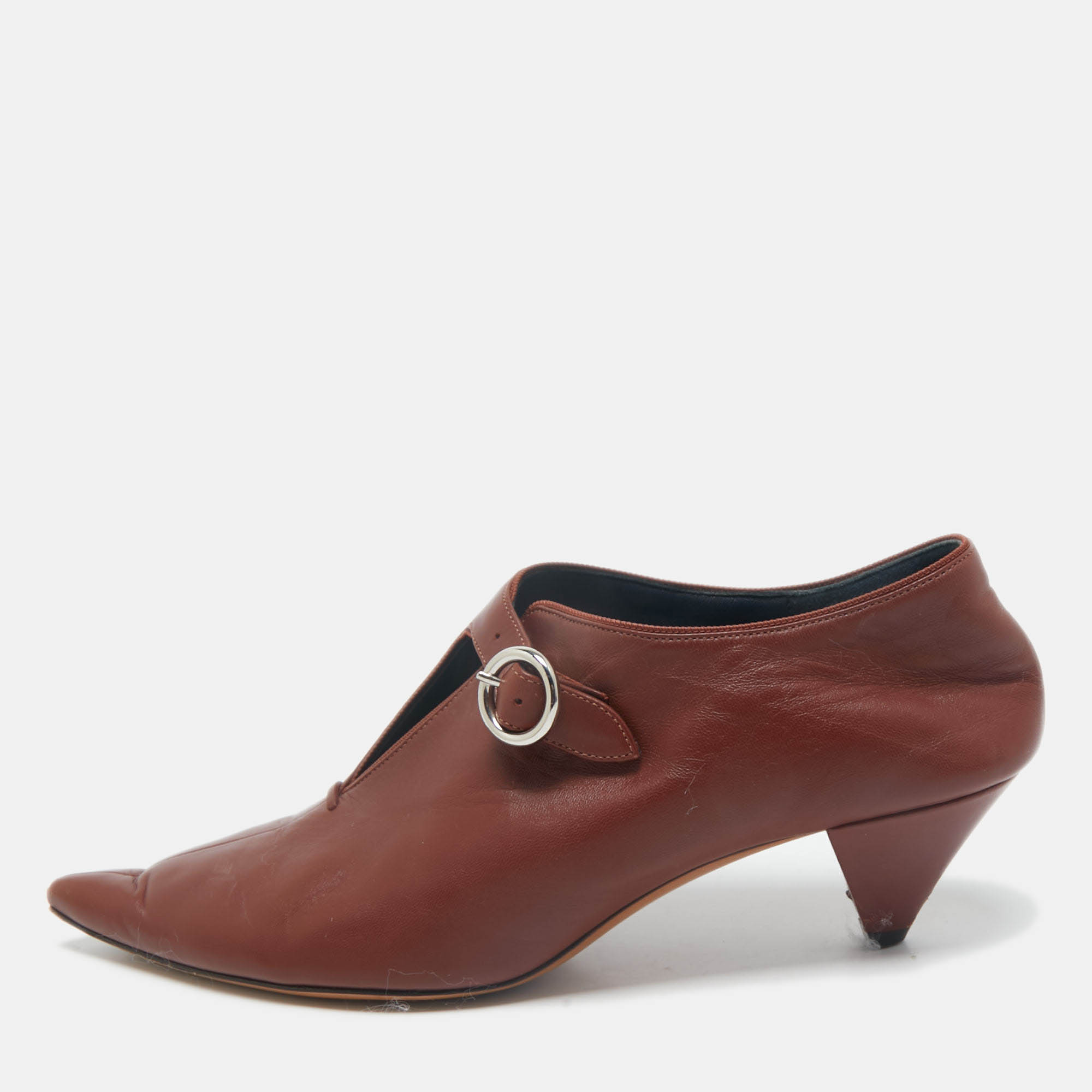 

Celine Brown Brick Leather V Neck Pointed Toe Pumps Size