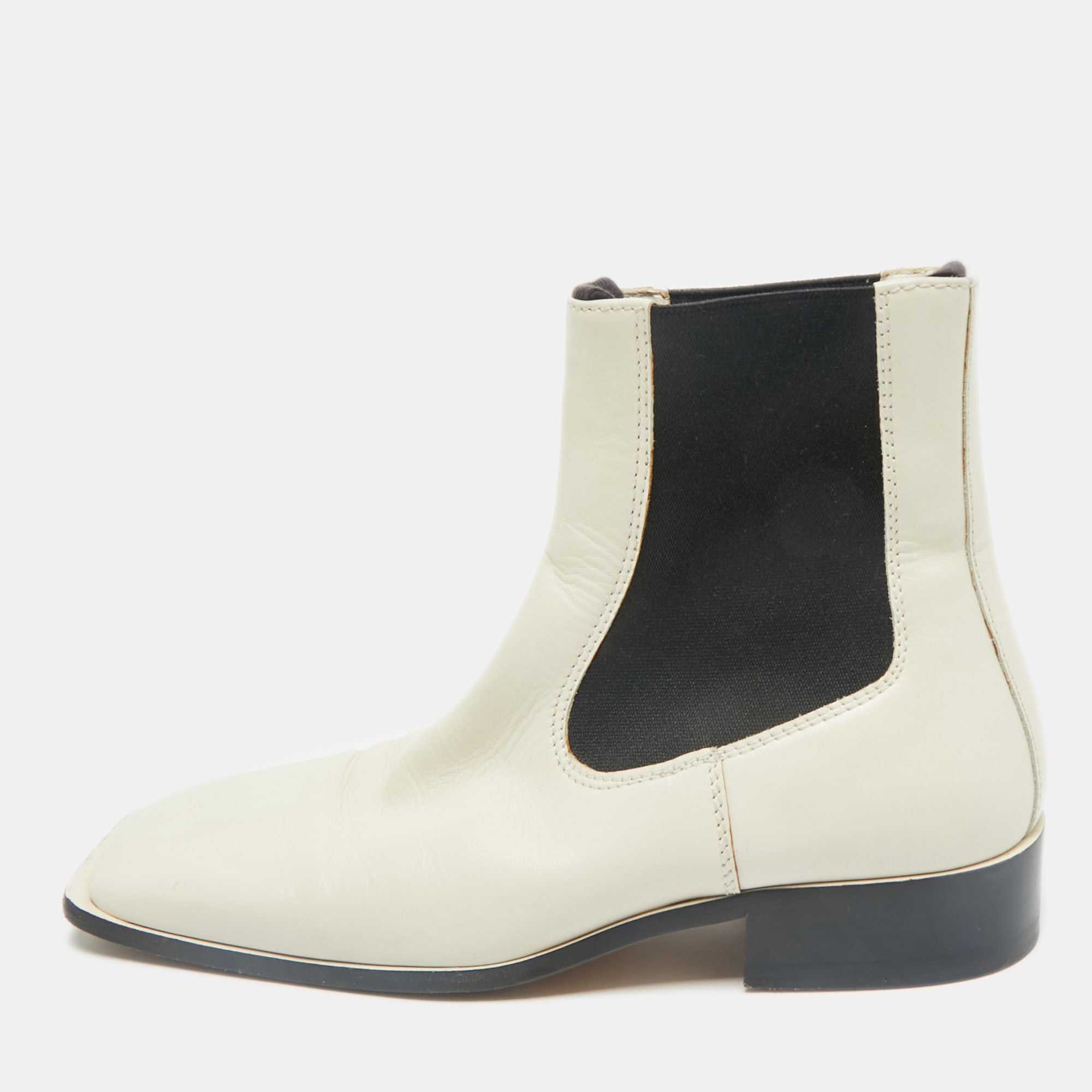 

Celine White Leather Square Toe Ankle Boots Size
