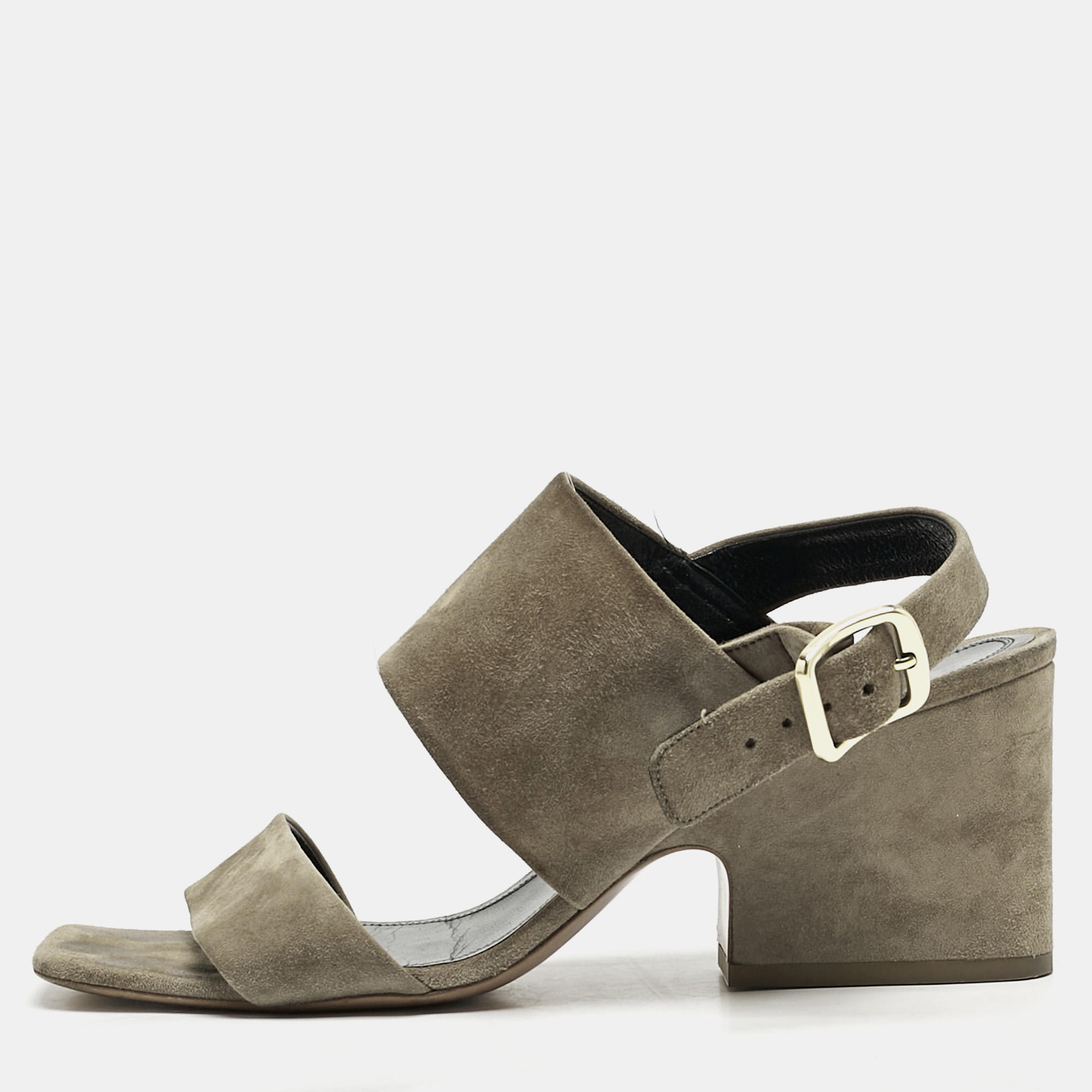 

Celine Olive Green Suede Slingback Block Heel Sandals Size