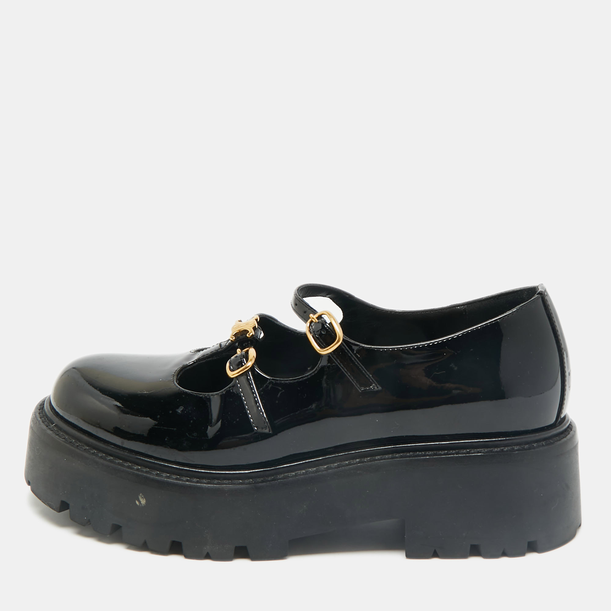 

Celine Black Patent Leather Bulky Triomphe Loafers Size