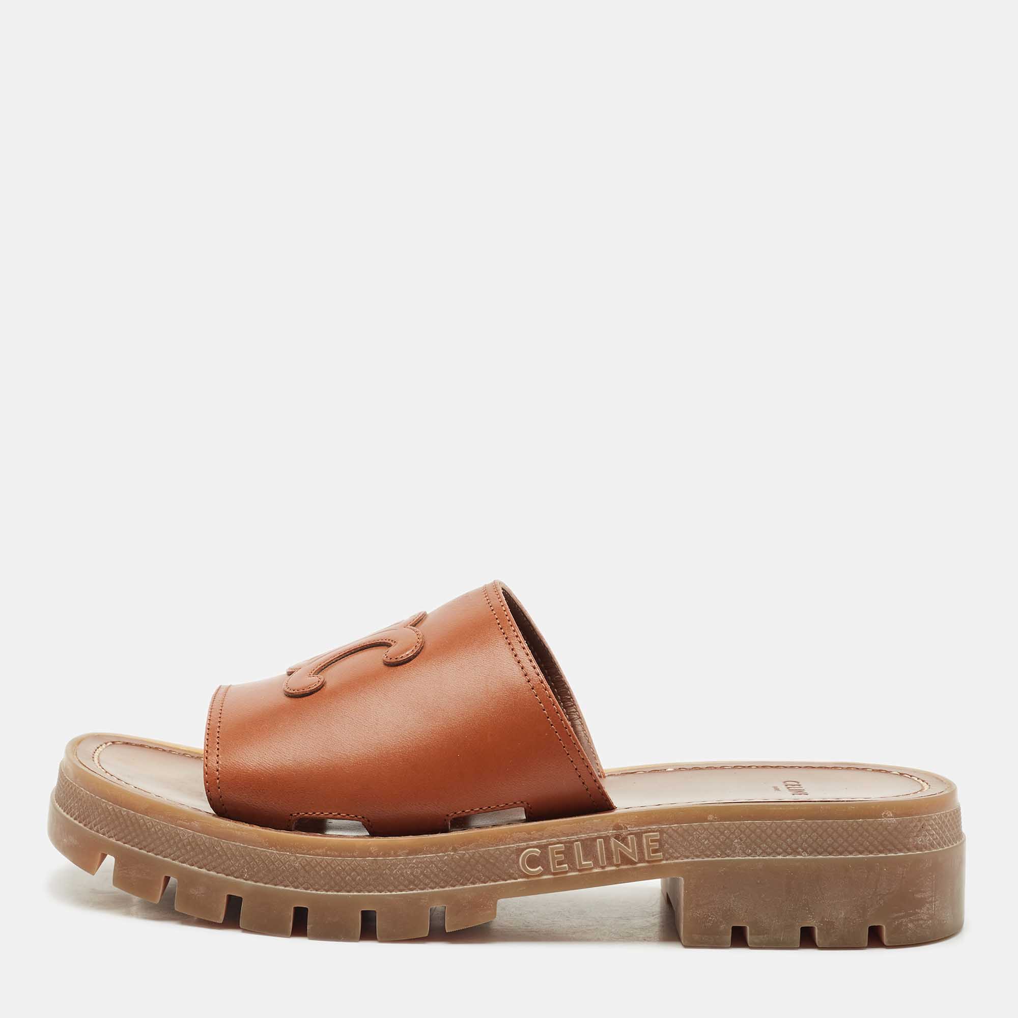 

Celine Tan Leather Slide Sandals Size