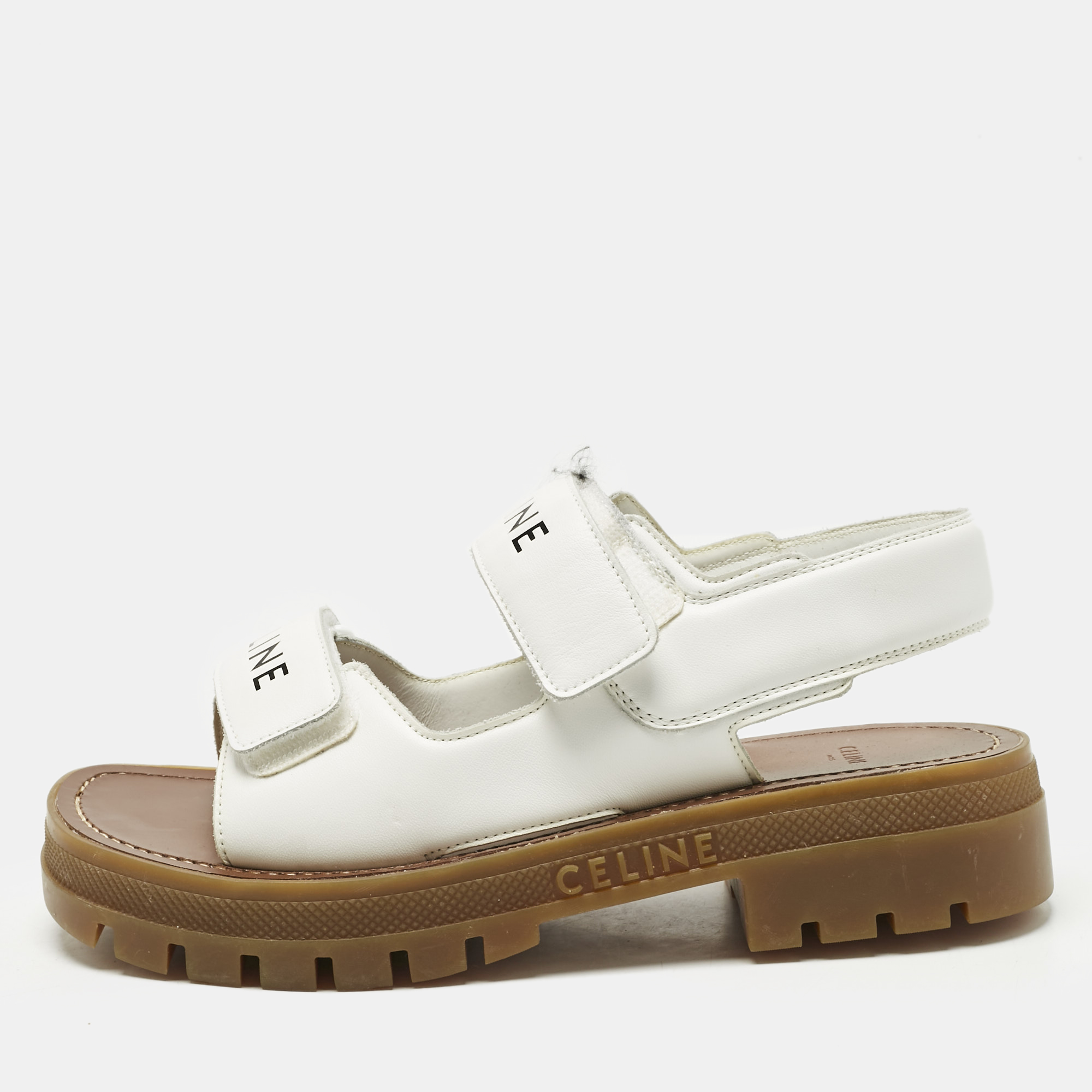 

Celine White Leather Leo One Strap Flat Sandals Size