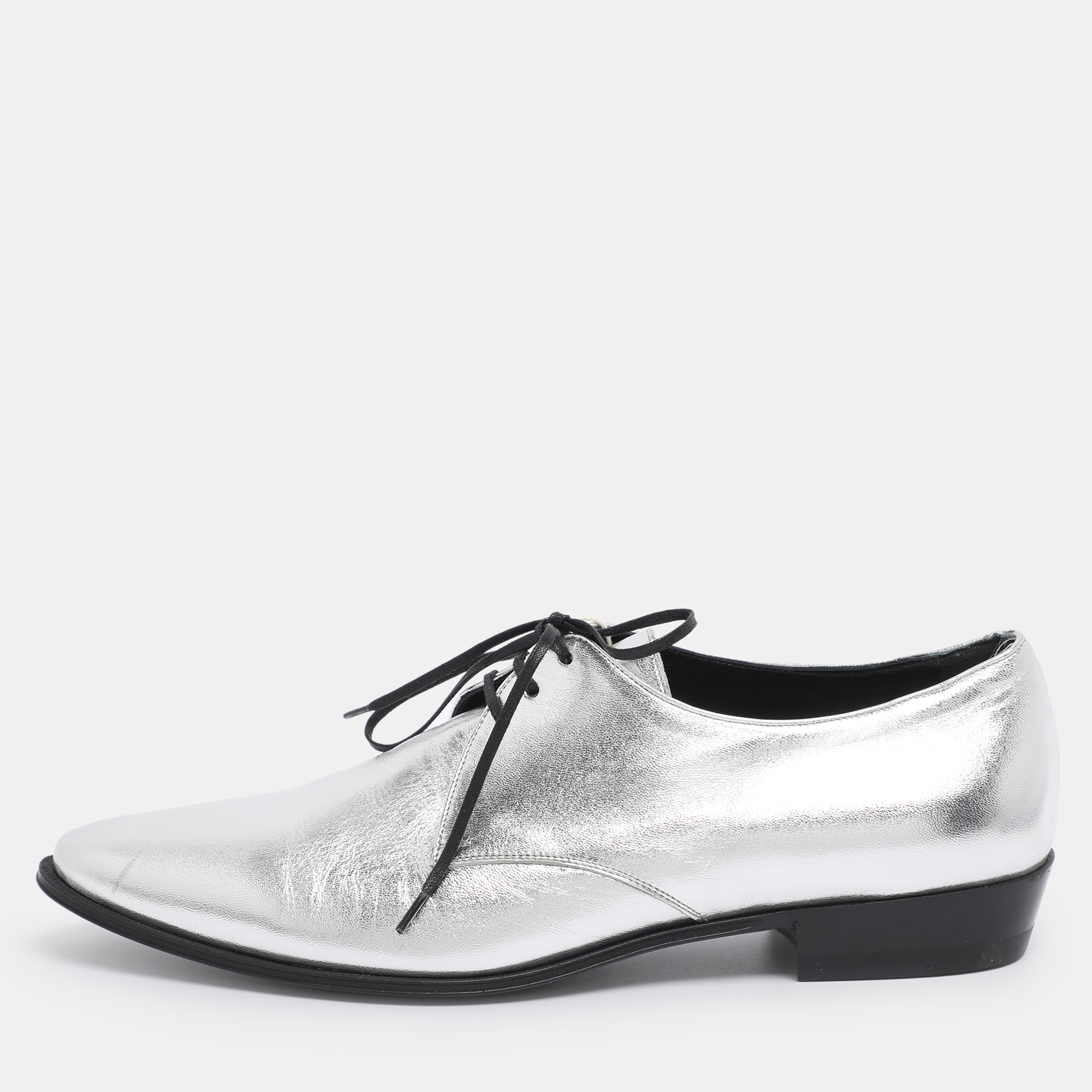 Pre-owned Celine Silver Leather Lace Up Derby Size 39