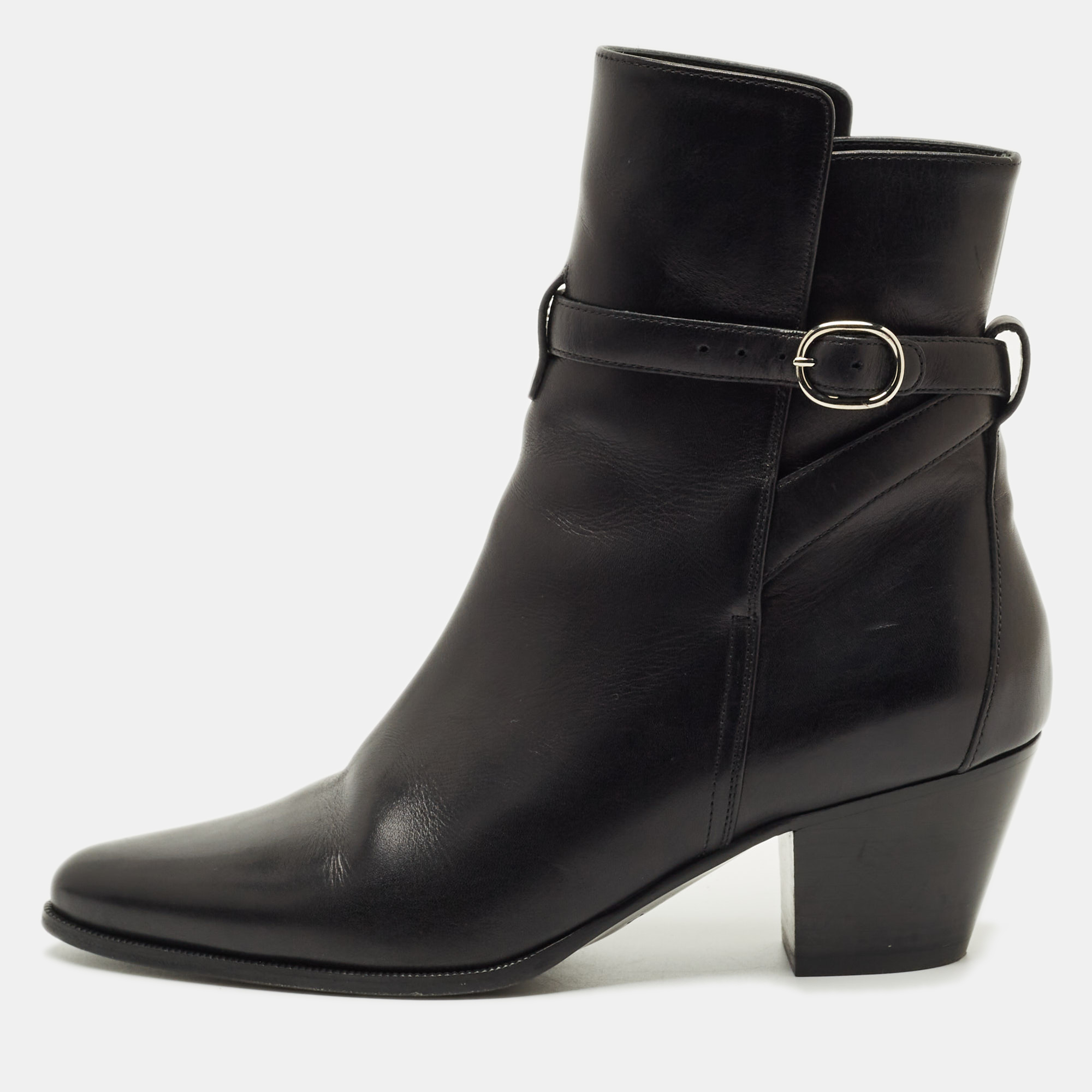 Celine Black Leather Block Heel Ankle Boots Size 37