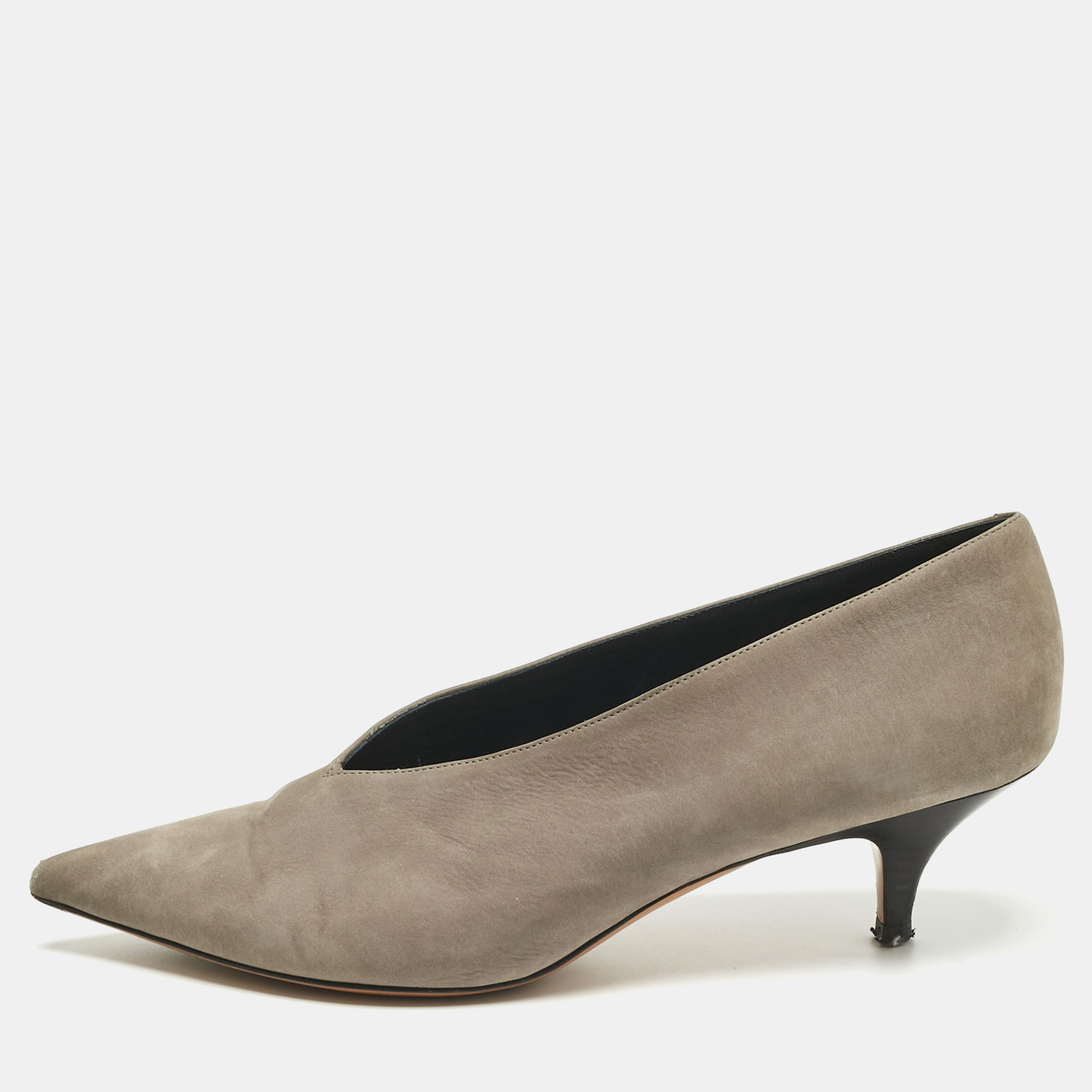 Pre-owned Celine Grey Nubuck Leather V Neck Pointed Toe Pumps Size 39 In Gray