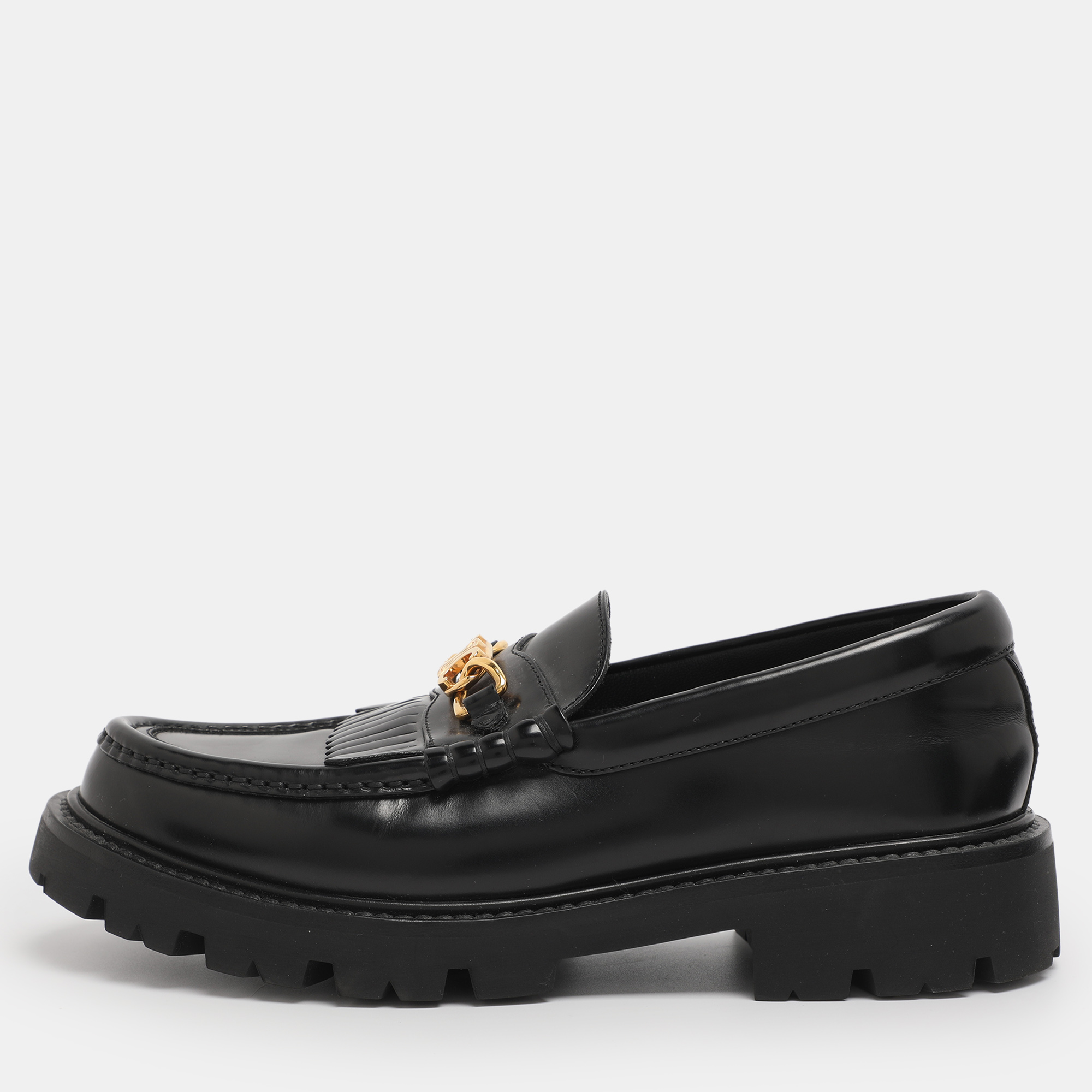

Celine Black Leather Luco Triomphe Chain Loafers Size