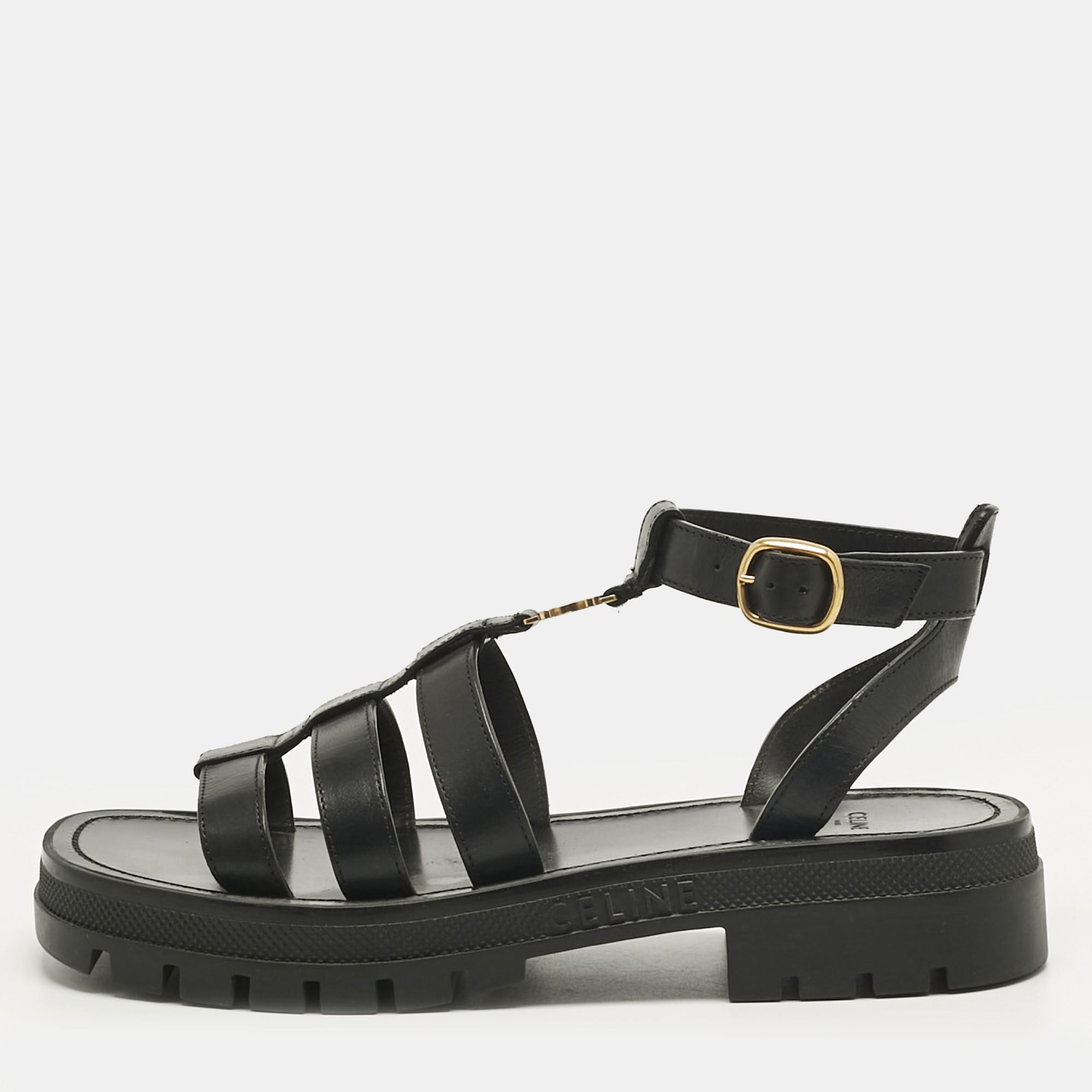 

Celine Black Leather Clea Triomphe Strappy Gladiator Sandals Size