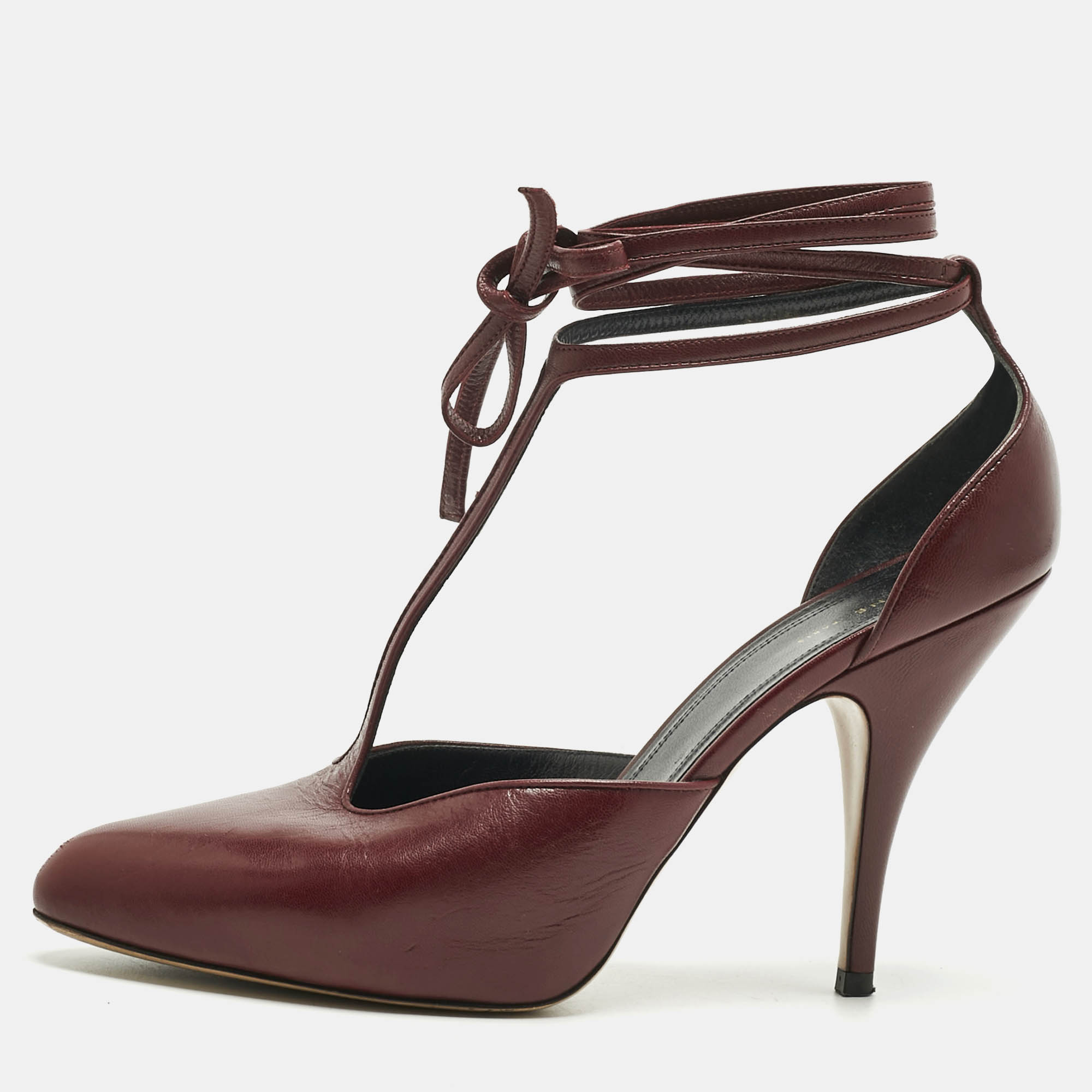 Pre-owned Celine Burgundy Leather Night Out Pumps Size 38.5