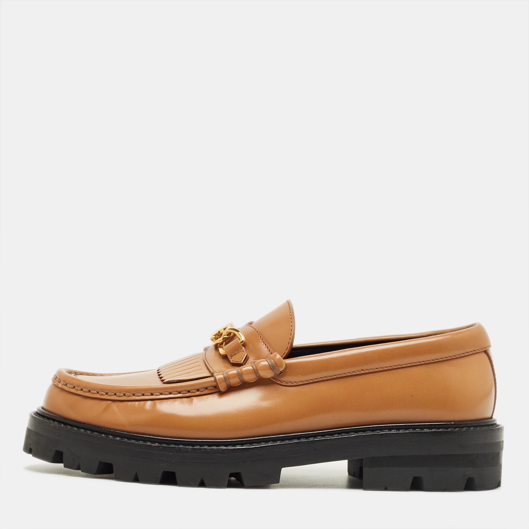 Pre-owned Celine Brown Leather Chunky Loafers Size 38