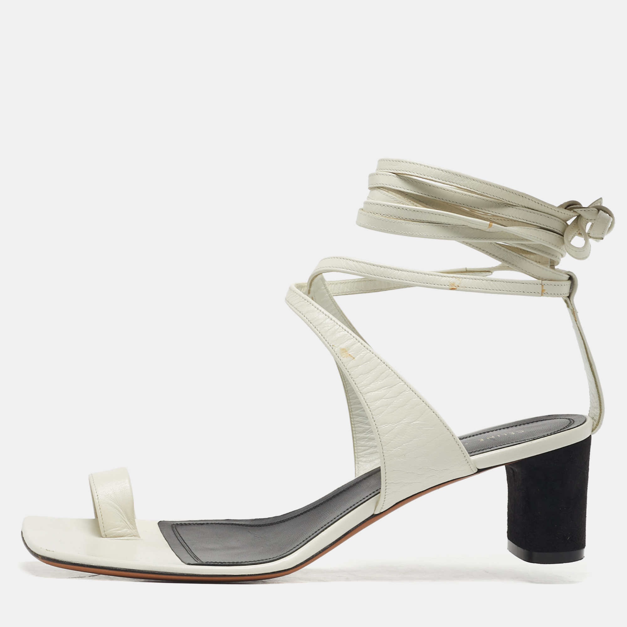 CELINE Pre-owned White Leather Toe Ring Ankle Wrap Sandals Size 38.5