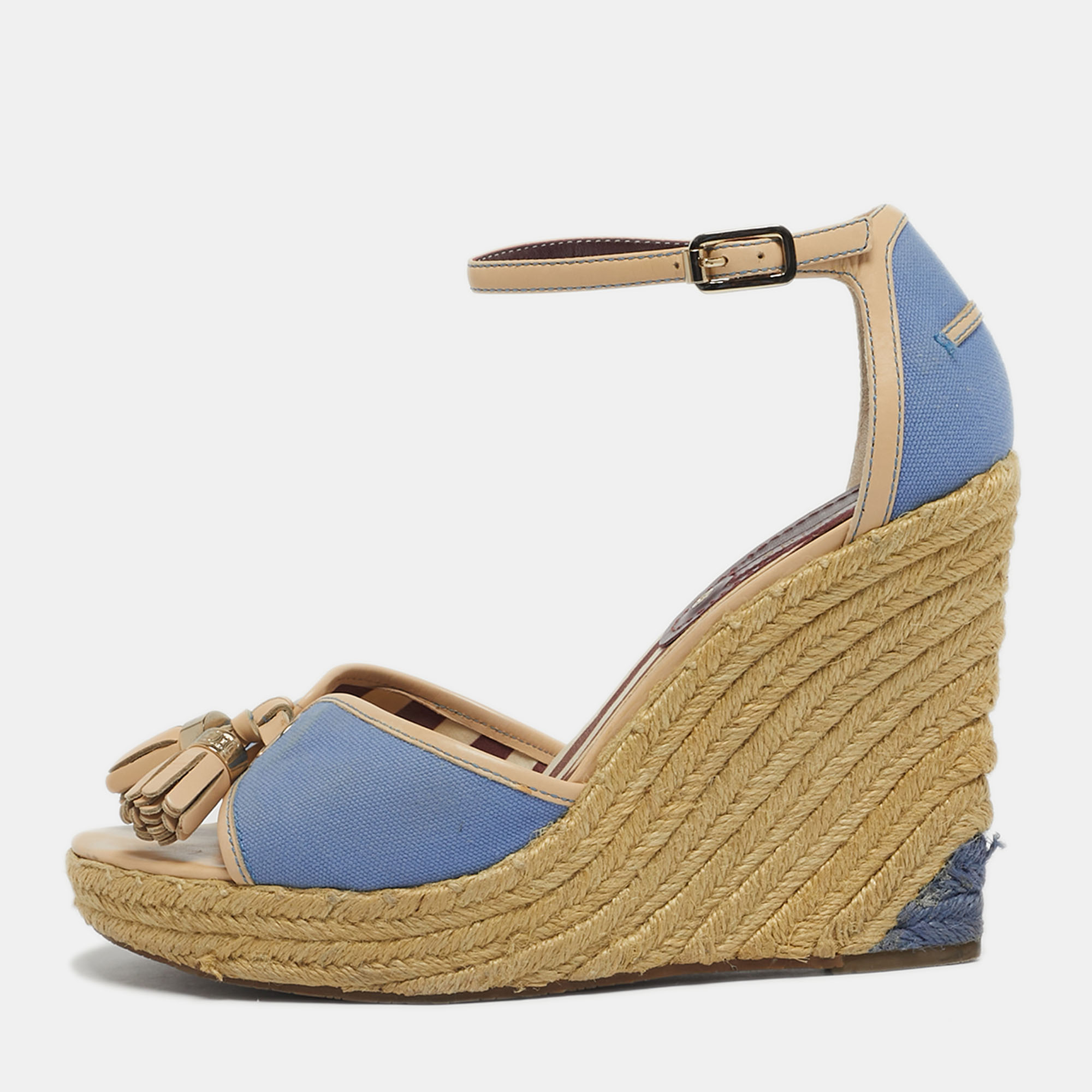 

Celine Size  Blue/Beige Canvas Tassel Espadrille Platform Wedge Sandals