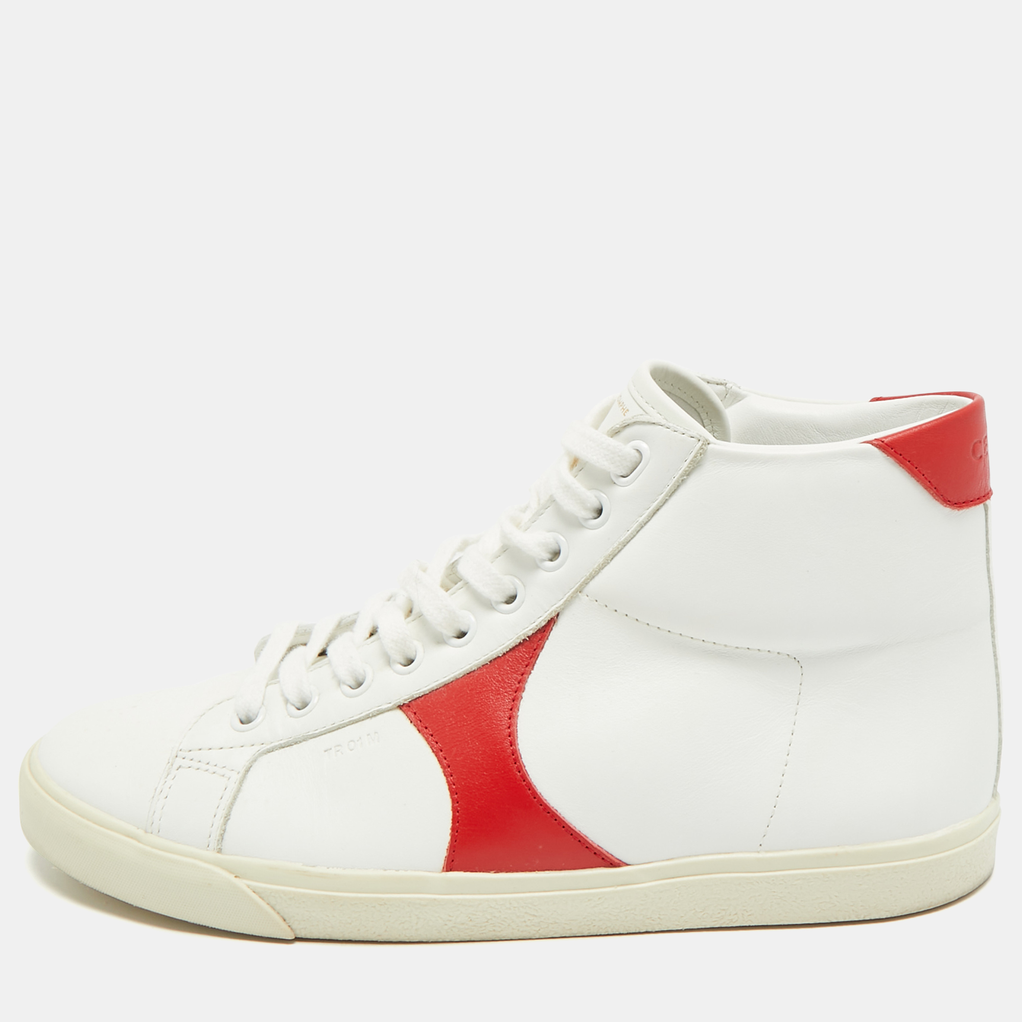 

Celine Triomphe Size  White/Red Leather High Top Sneakers