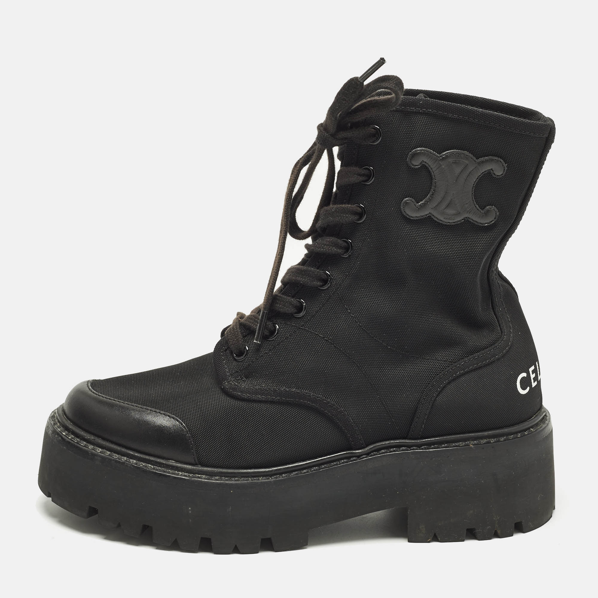 

Celine Size  Black Canvas and Leather Combat Boots