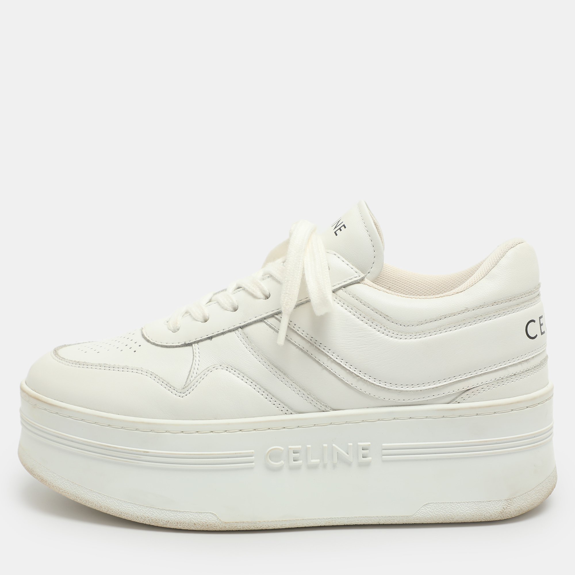 

Celine White Leather Platform Lace Up Sneakers Size