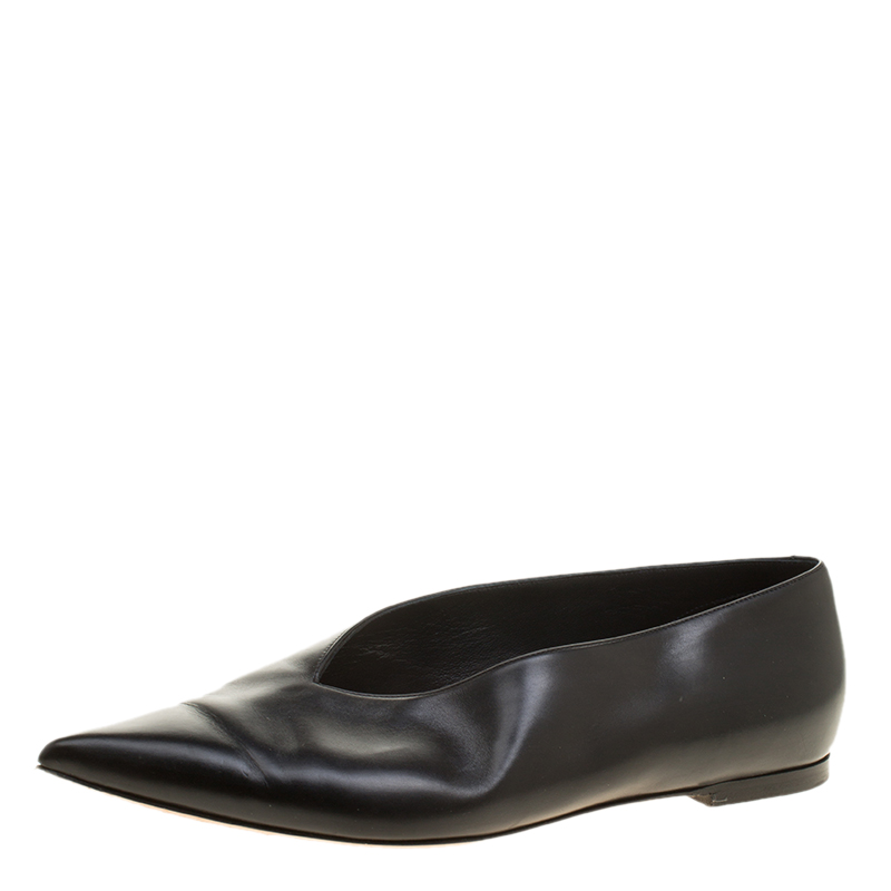 Pre Owned Celine Black Leather Pointed Toe Flats Size 37