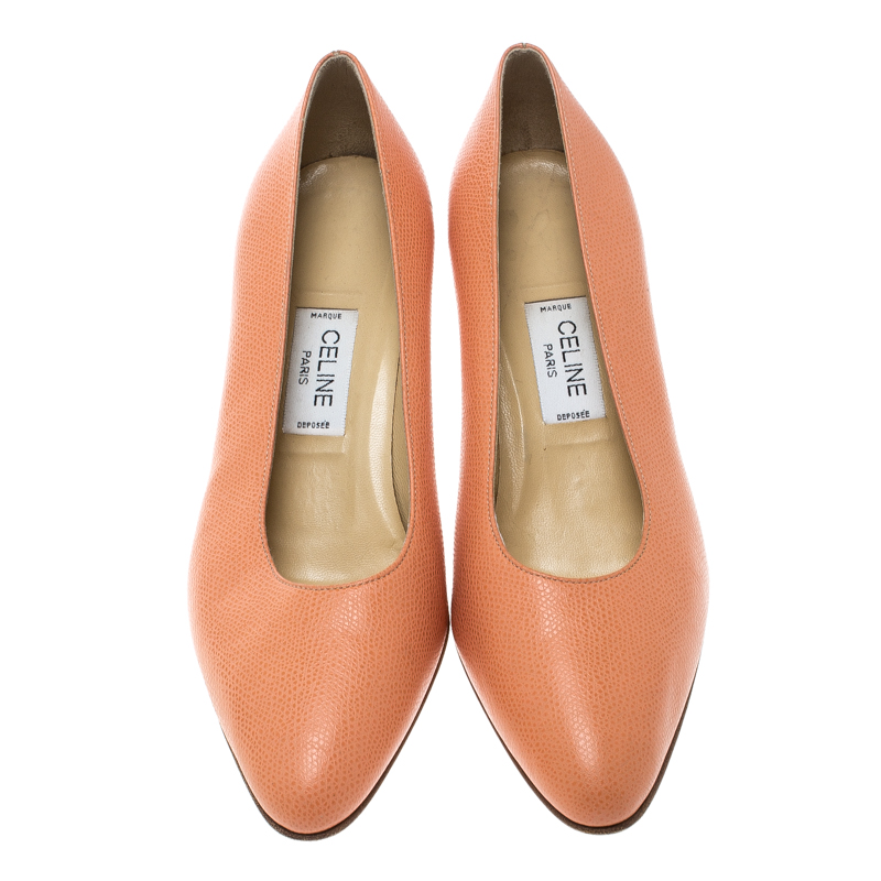 Pre-owned Celine Peach Pink Leather Pumps Size 37.5