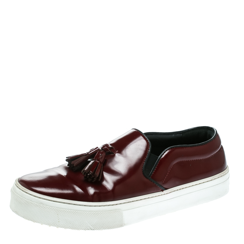 Pre Owned Celine Burgundy Leather Tassel Slip On Sneakers Size 39