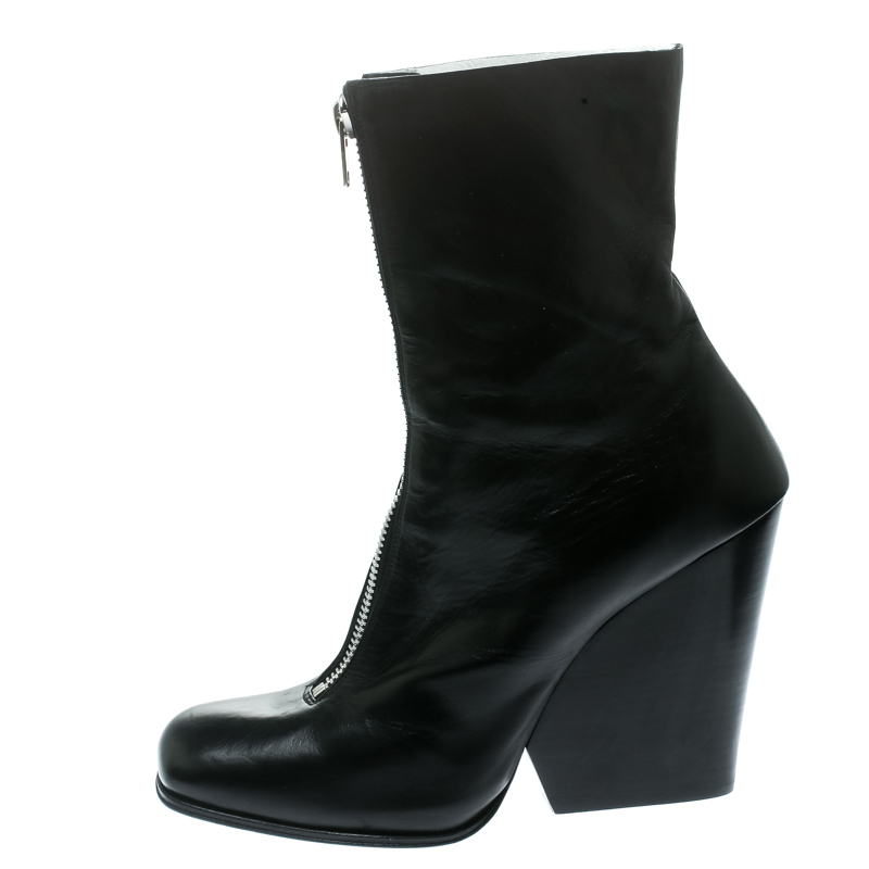 

Celine Black Leather Square Toe Calf Length Boots Size