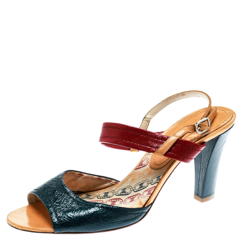 

Celine Multicolor Leather Slingback Open Toe Sandals Size