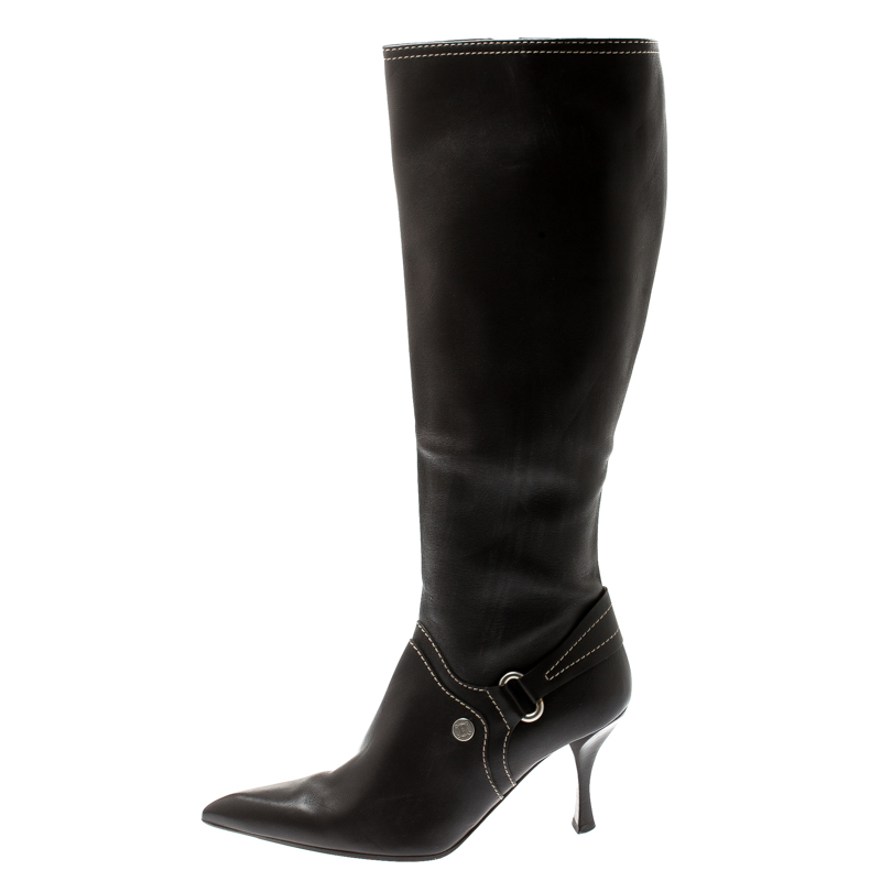 

Celine Brown Leather Pointed Toe Knee Length Boots Size