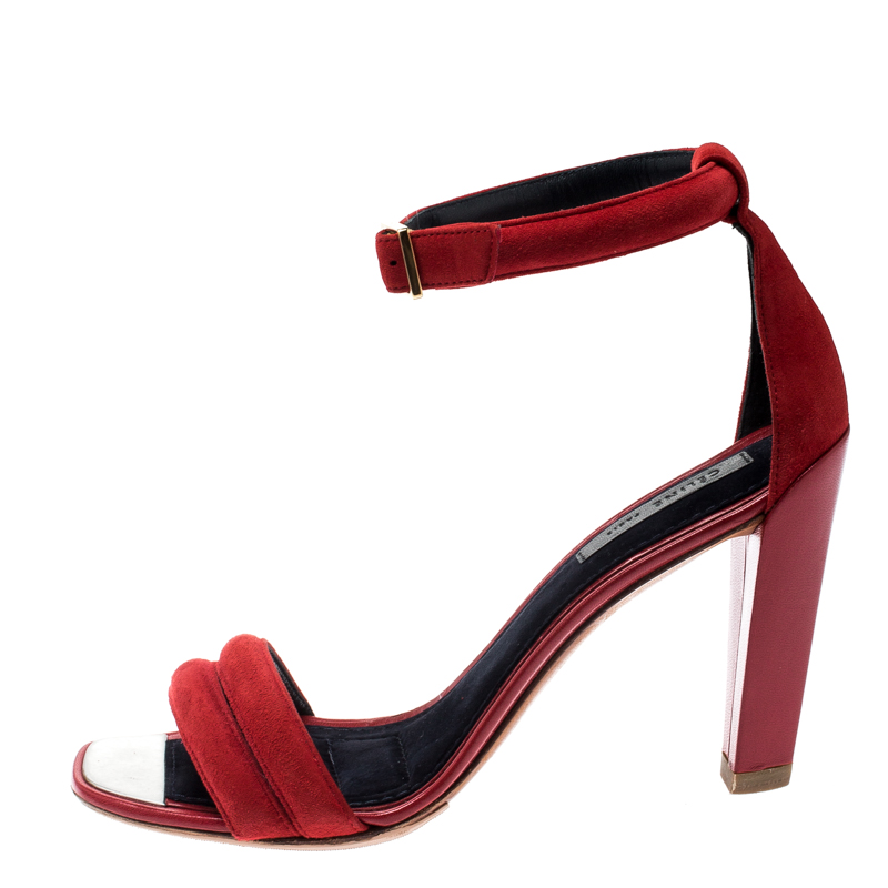 

Celine Red Suede Ankle Strap Sandals Size