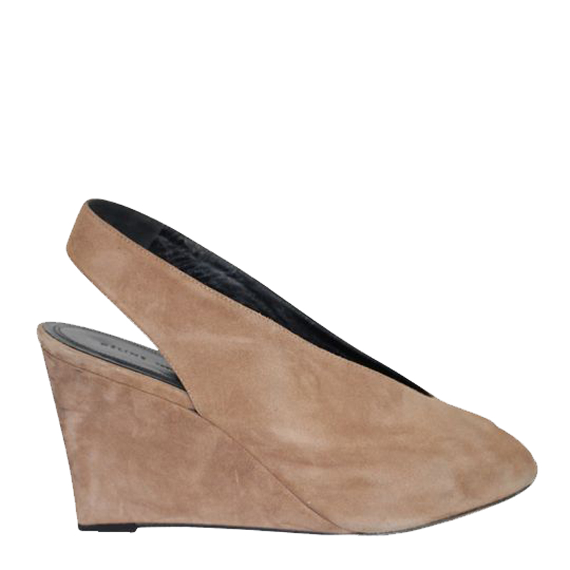 

Celine Dark Beige Peep Toe Wedge Pumps Size