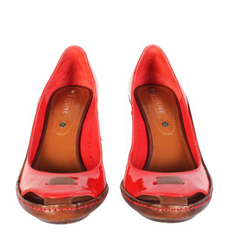 

Celine Red Patent Leather Wooden Heels Pumps Size