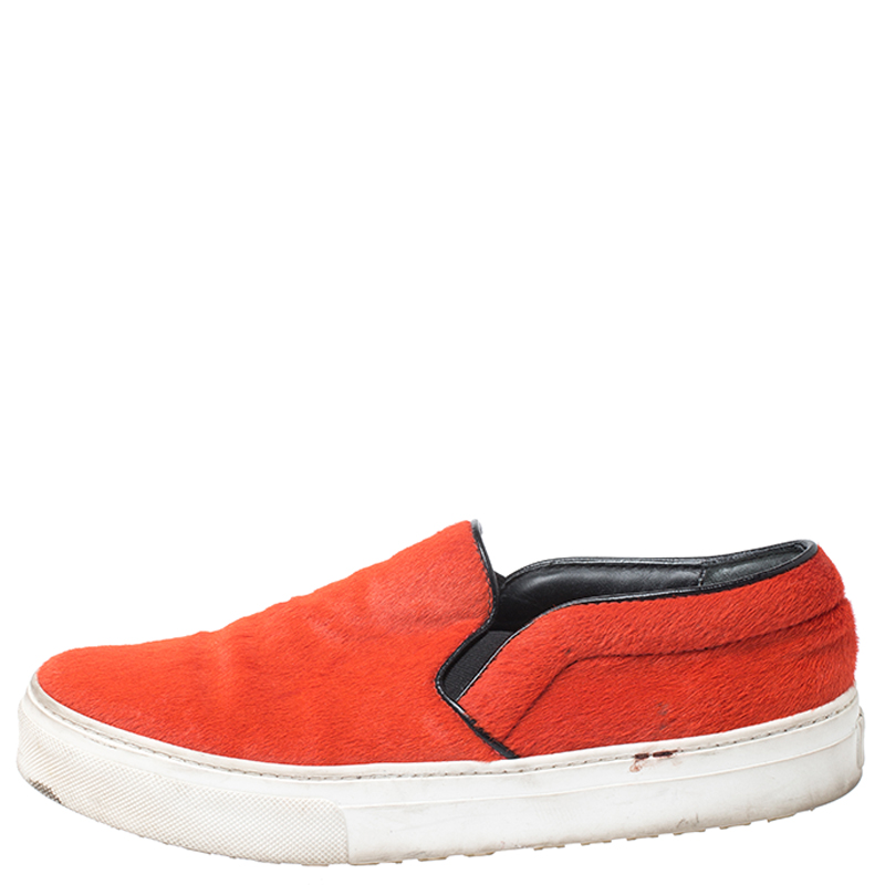 Pre-owned Celine Orange Calfhair Slip On Sneakers Size 38